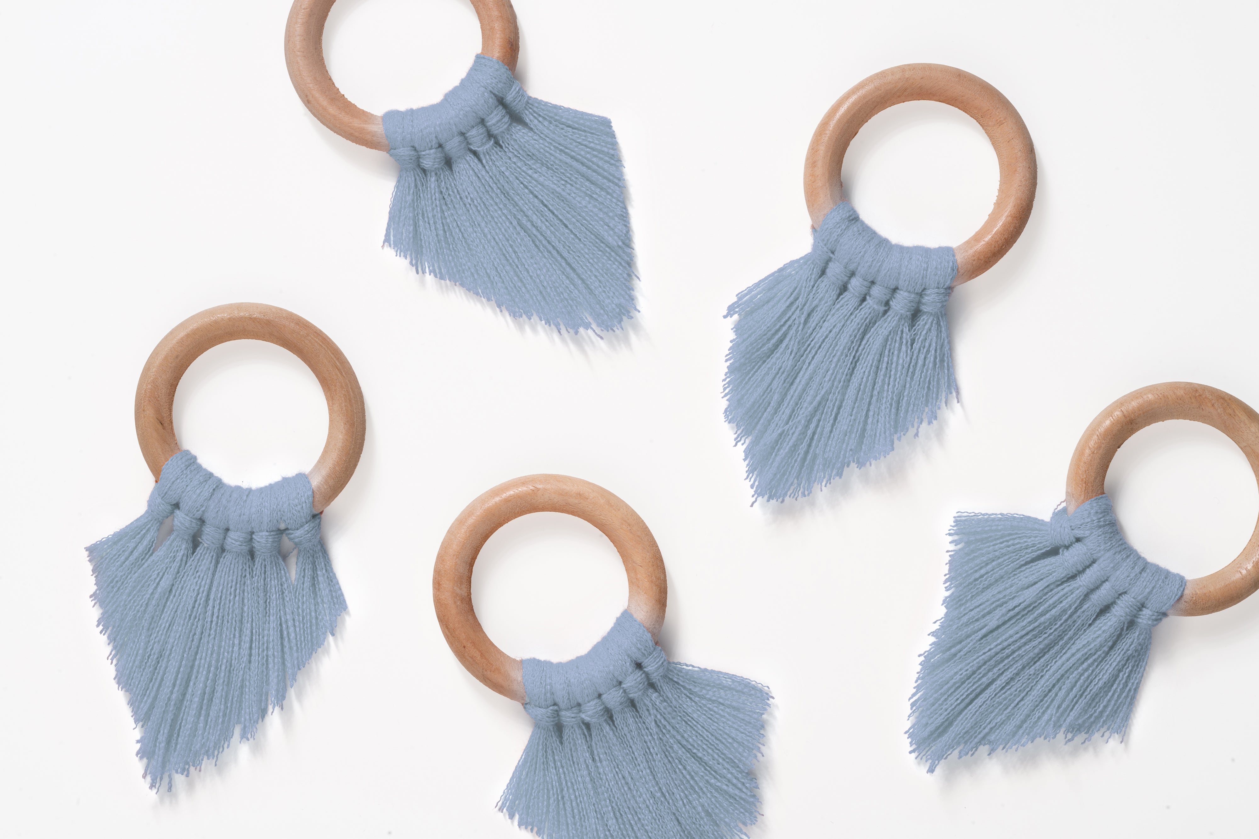 Light Blue Napkin Rings With Fringe