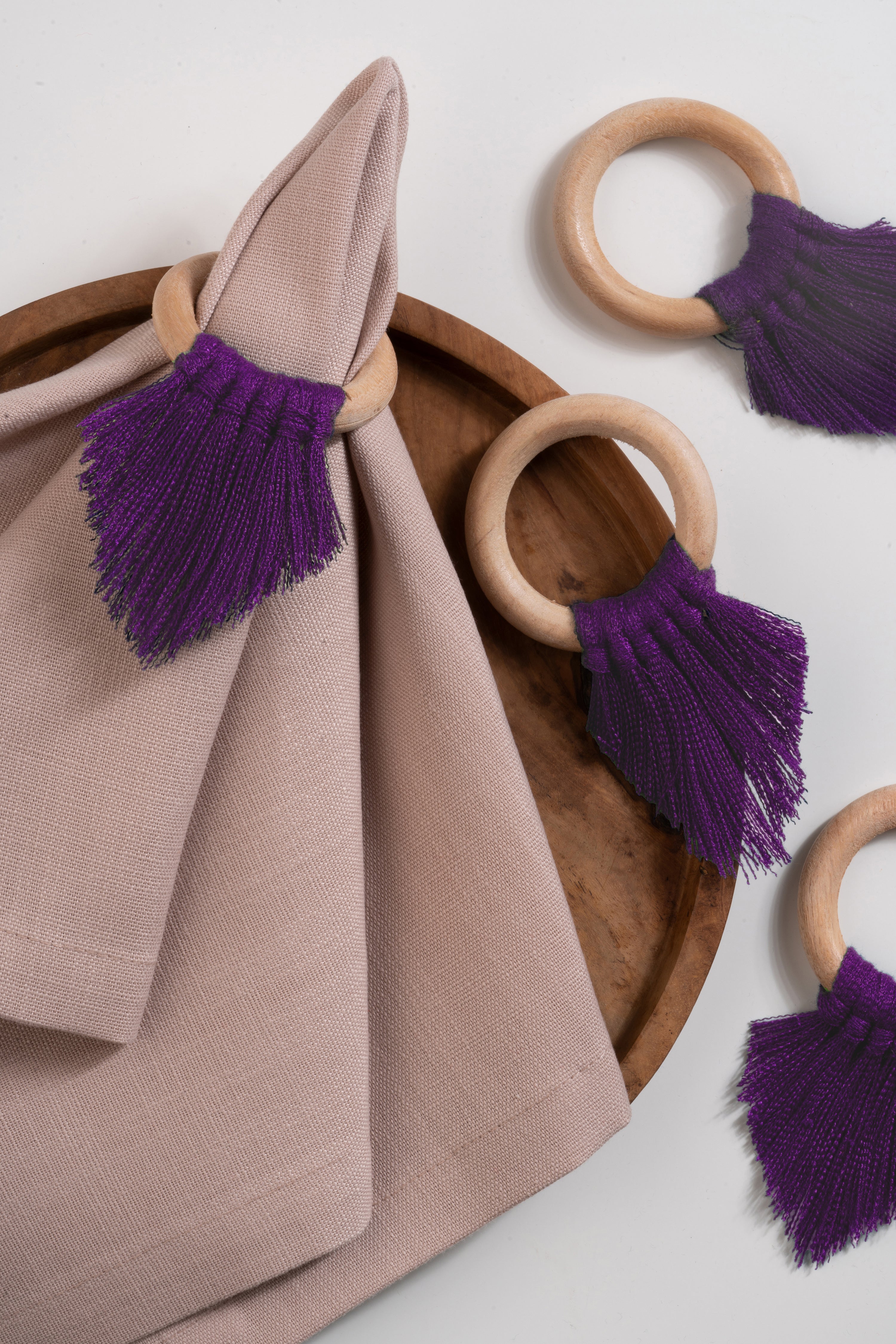 Purple Napkin Rings With Fringe