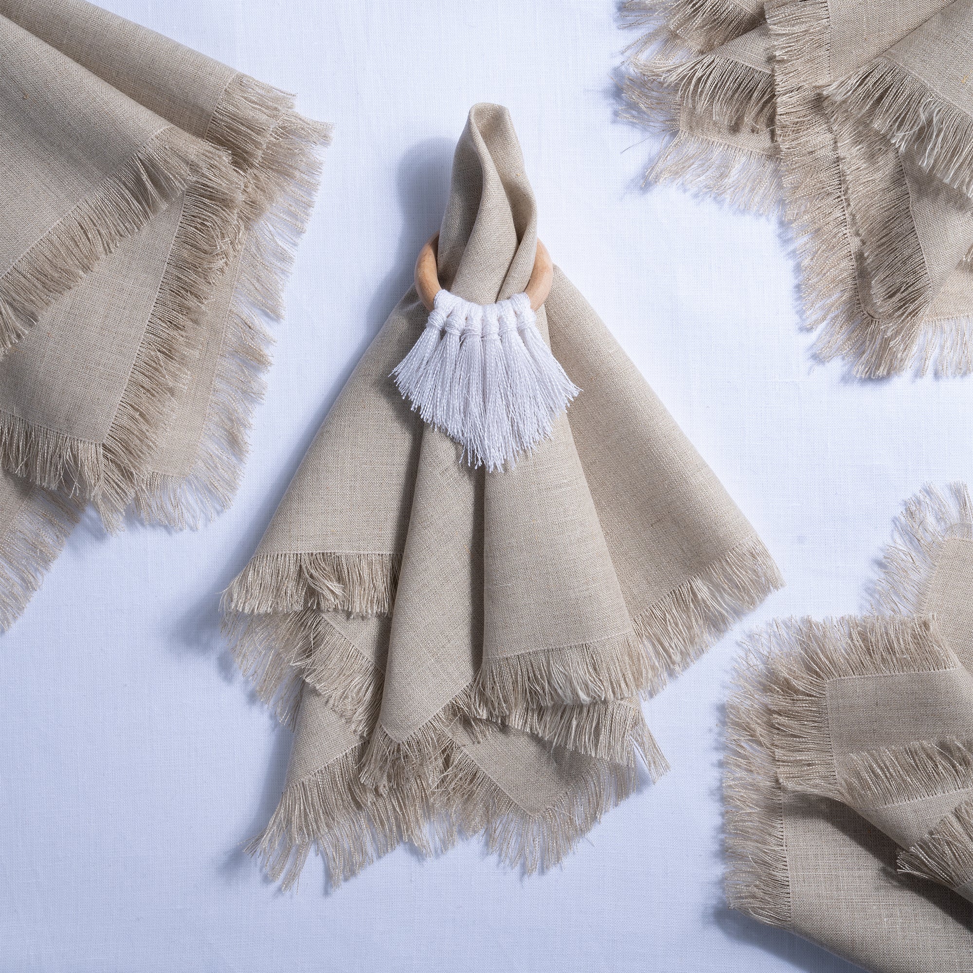 Natural Linen Napkins, Fringe, 20 x 20 inch, 4 pcs