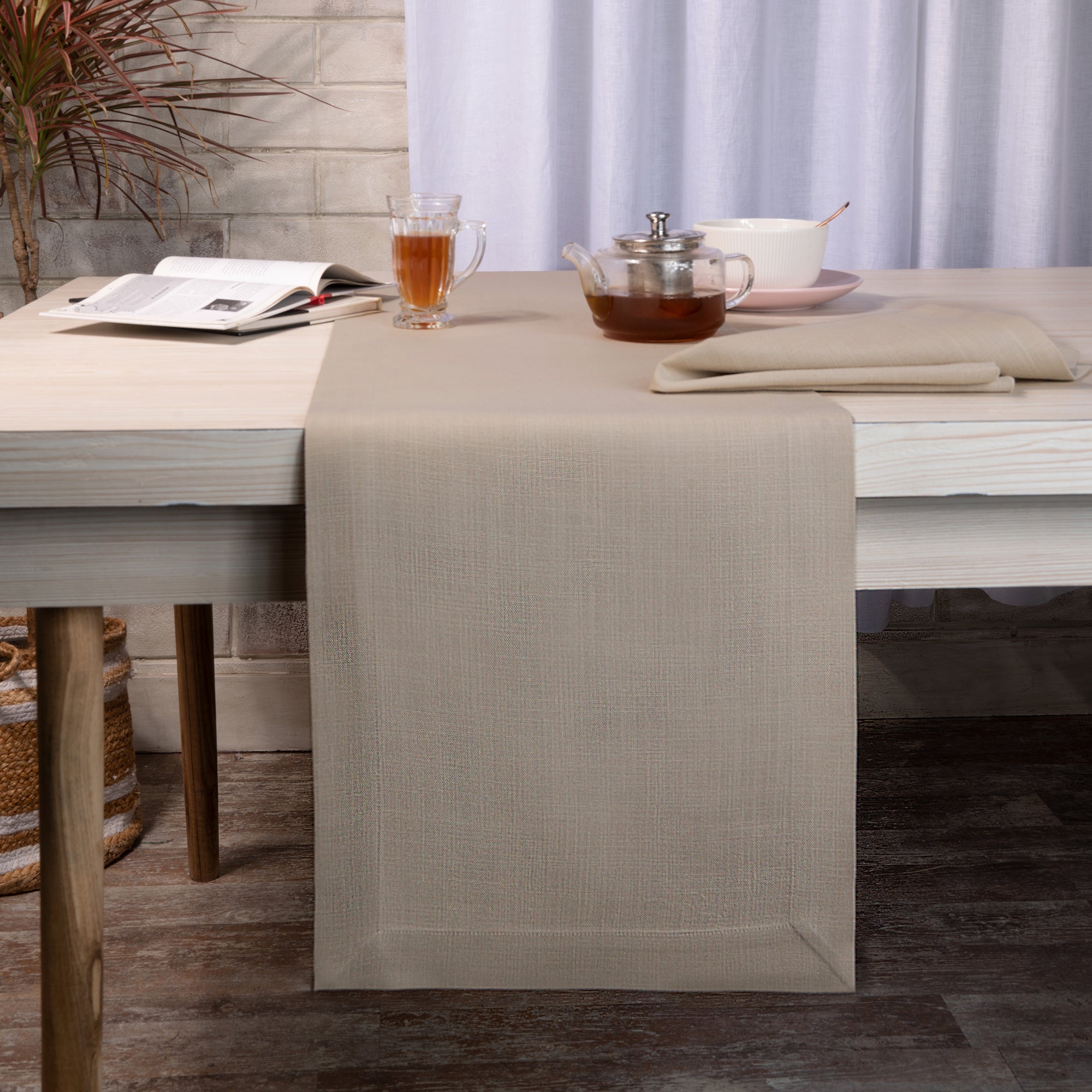 Natural Table Runner, Faux Linen, Mitered Corner