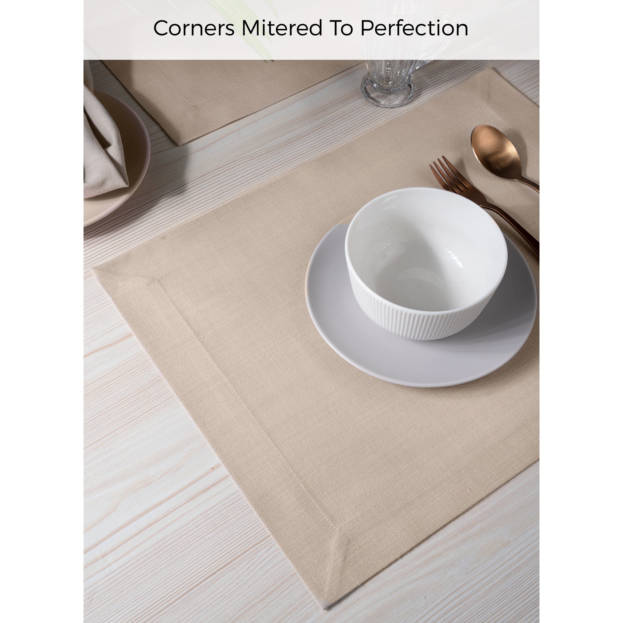 Natural Faux Linen Placemats, Mitered Corner, 14 x 19 inch, 4 pcs