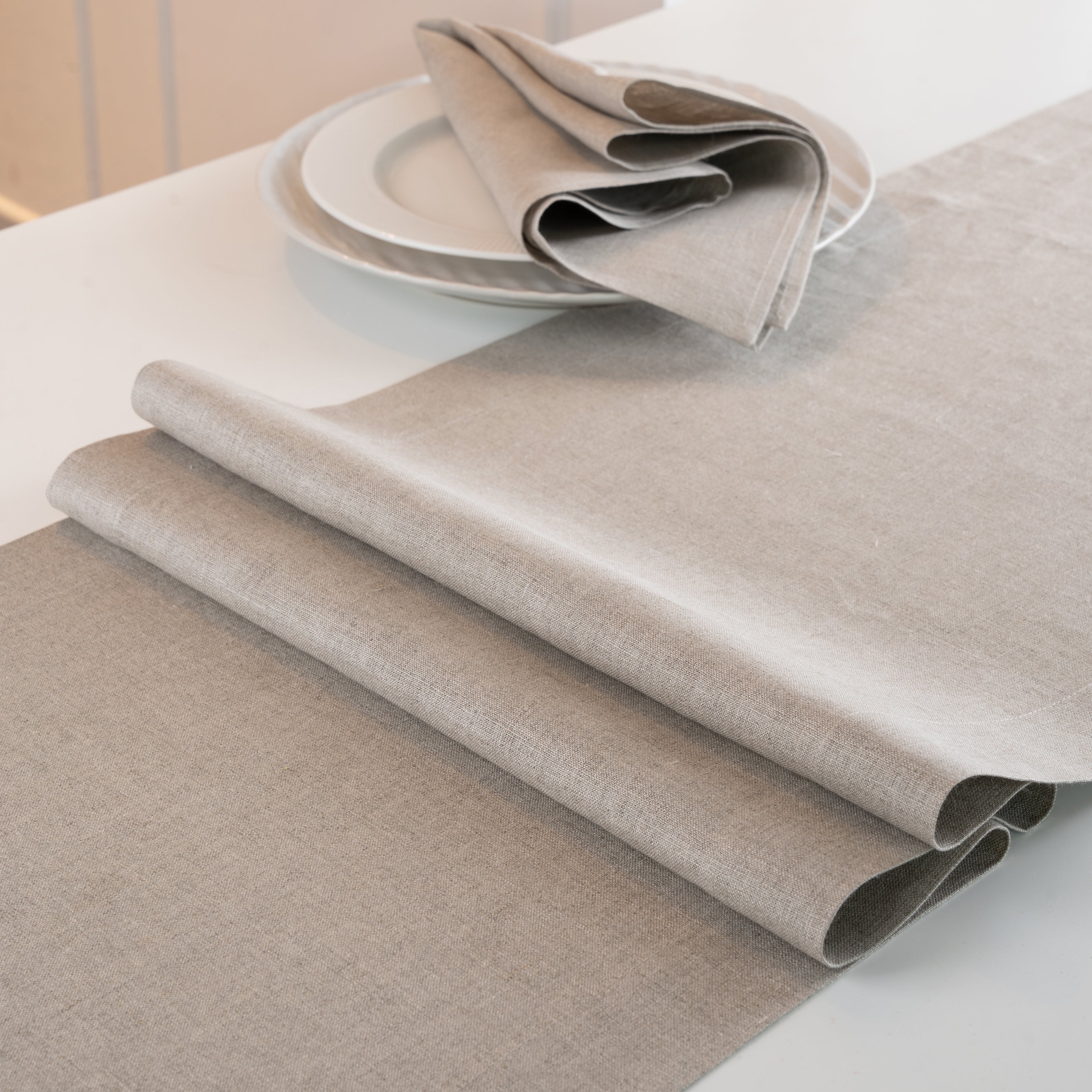 Natural Linen Table Runner, Hemmed