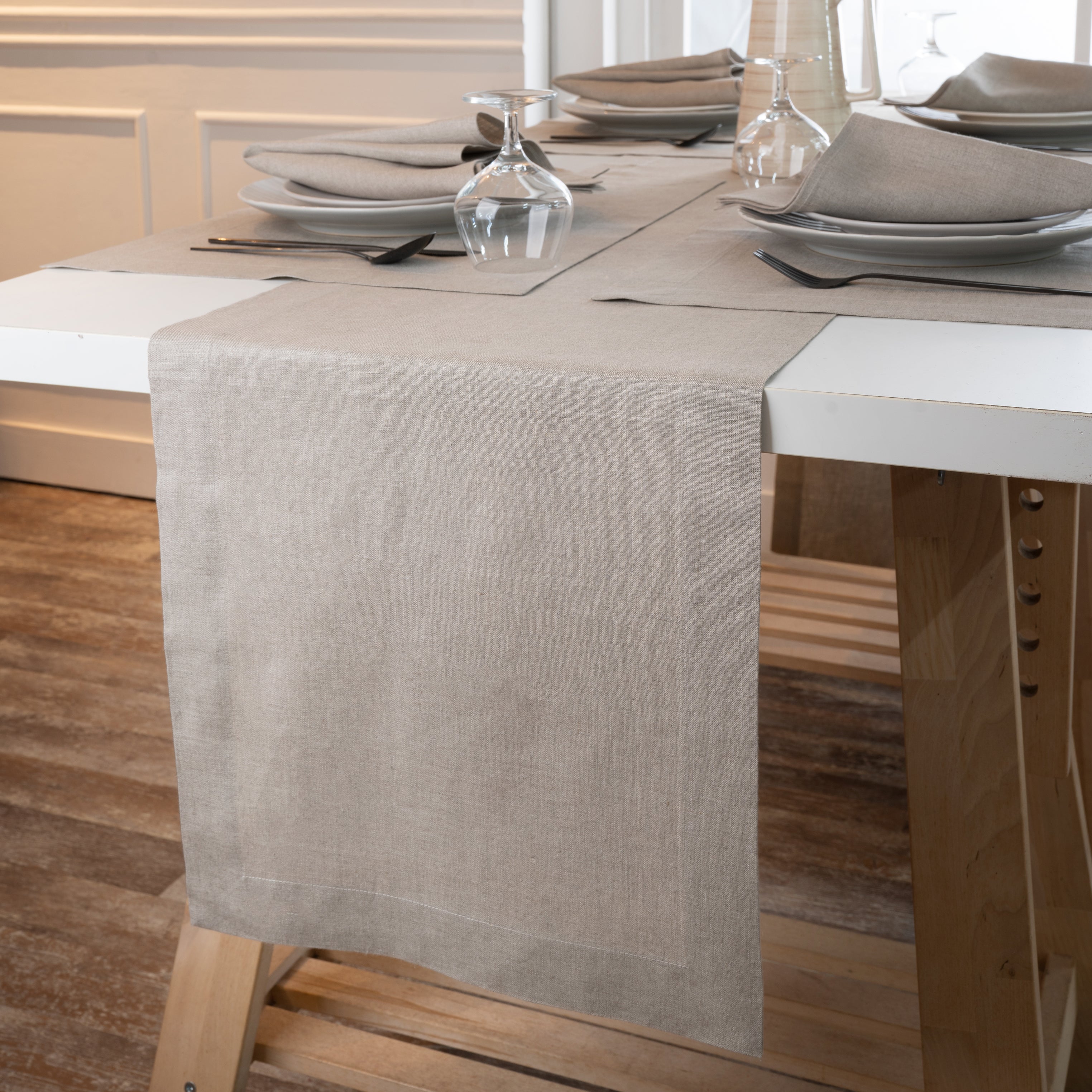 Natural Linen Table Runner, Hemmed