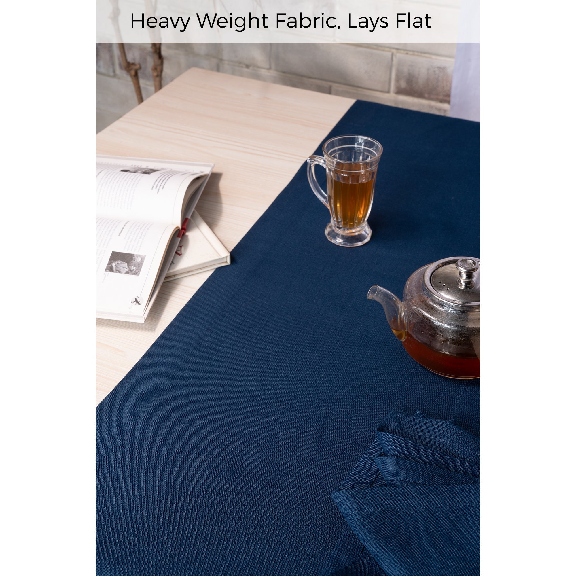 Navy Blue Table Runner, Faux Linen, Mitered Corner