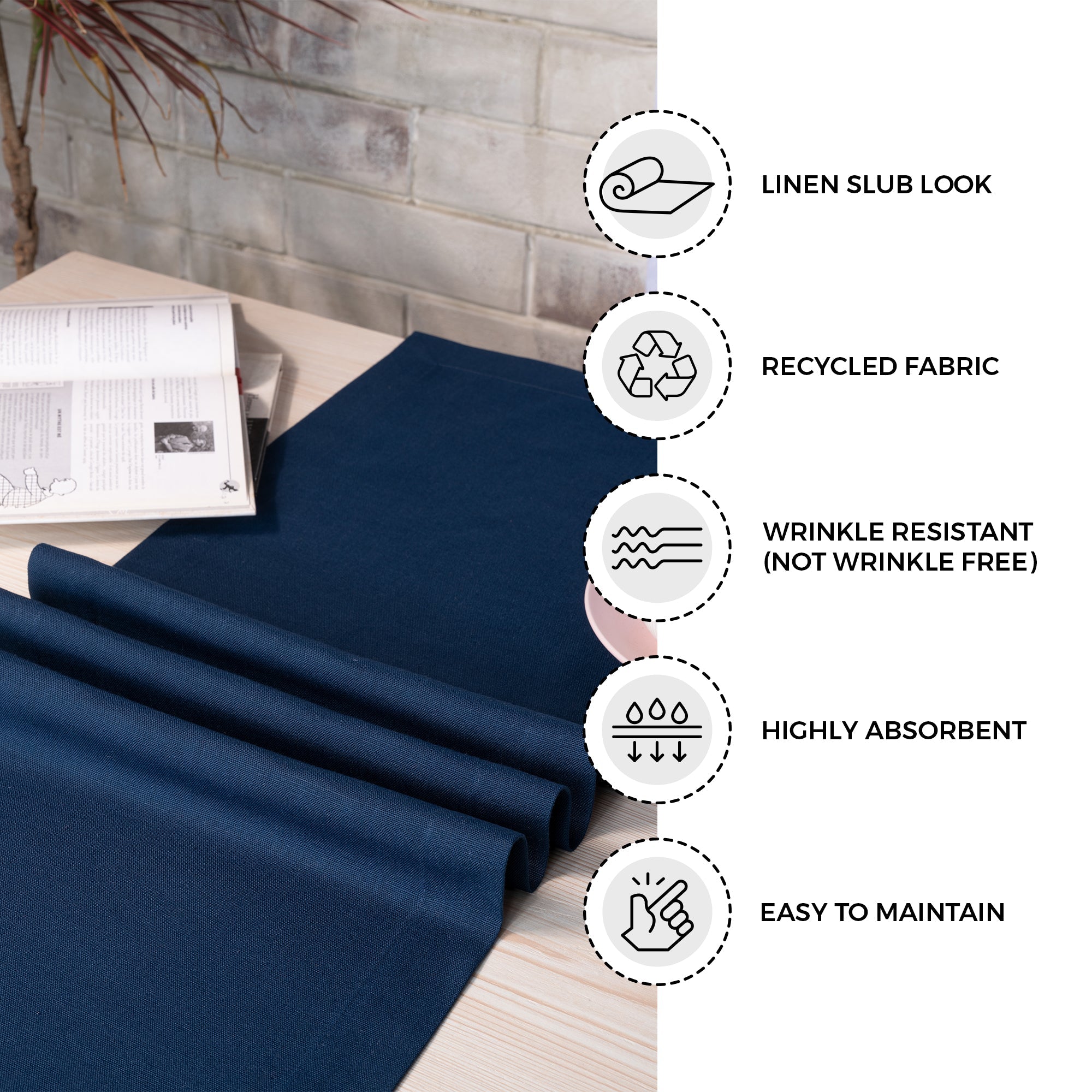 Navy Blue Table Runner, Faux Linen, Mitered Corner