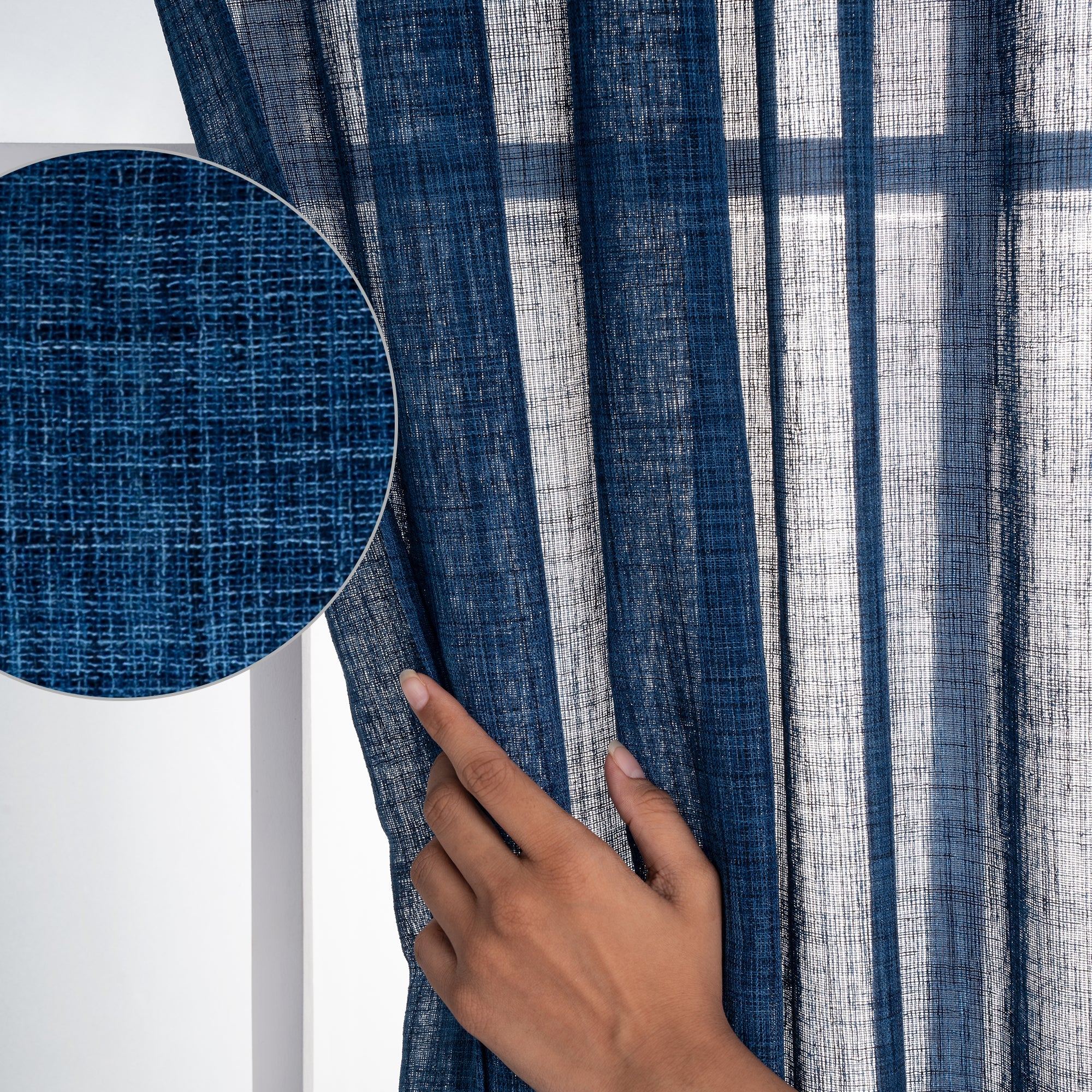 Indigo Blue Faux Jute Curtain