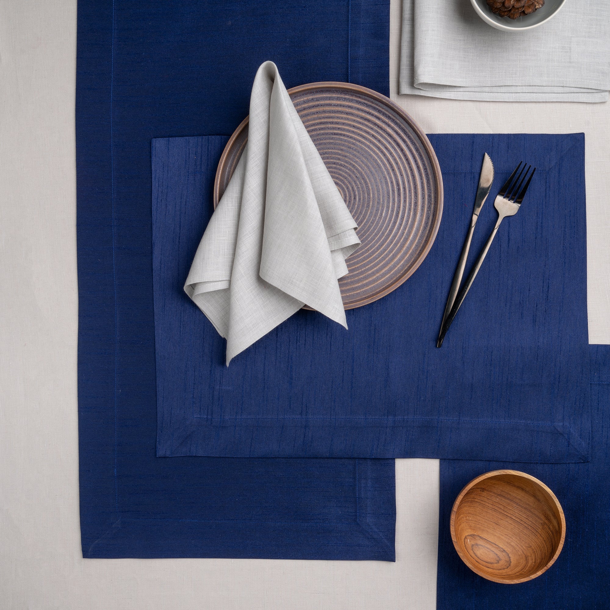 Navy Blue Table Runner, Vegan Silk, Mitered Corner