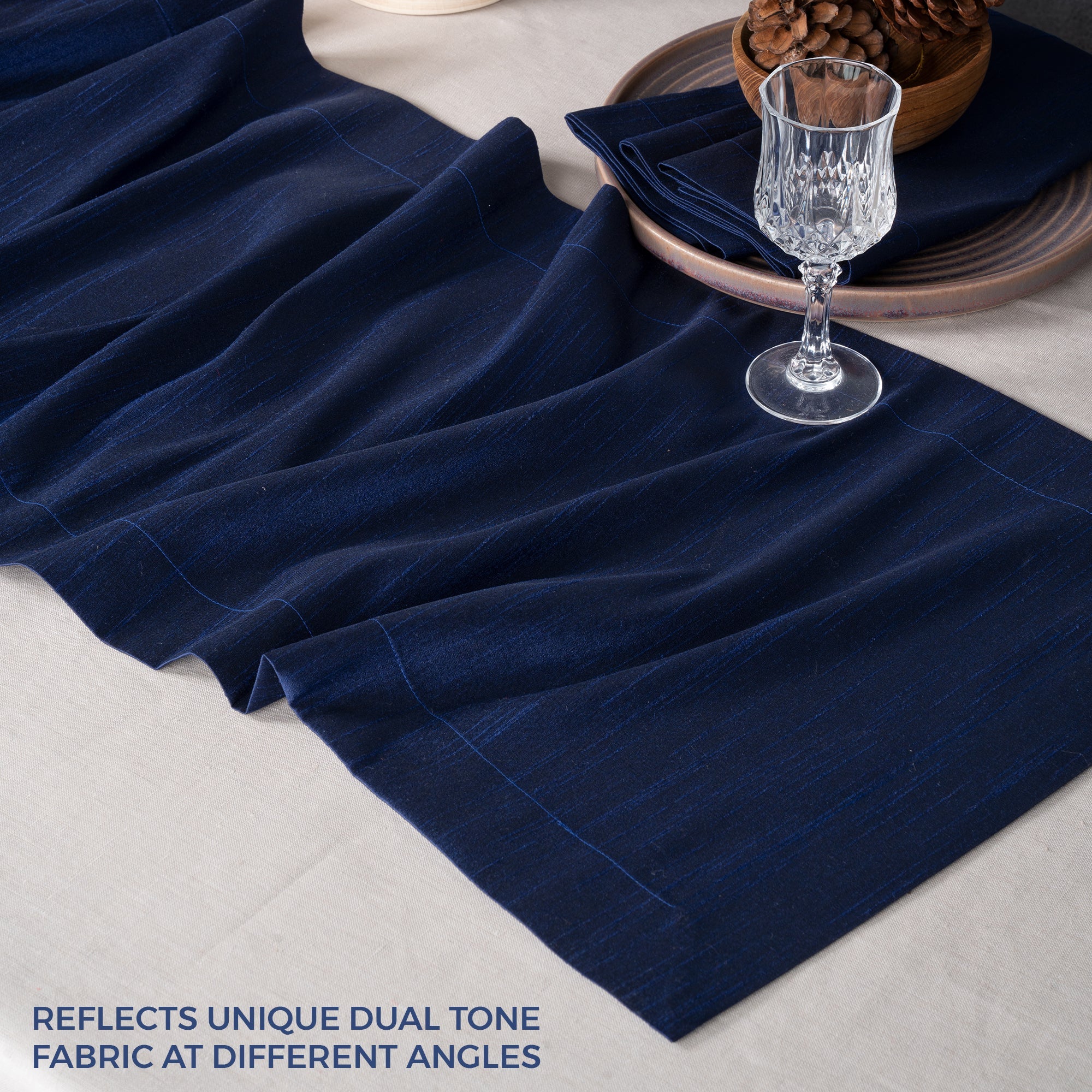 Navy Blue Table Runner, Vegan Silk, Mitered Corner