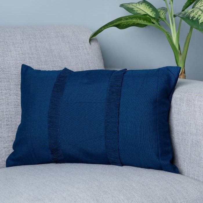 Bohemian Double Fringe Pillow Cover Rectangle - Navy Blue