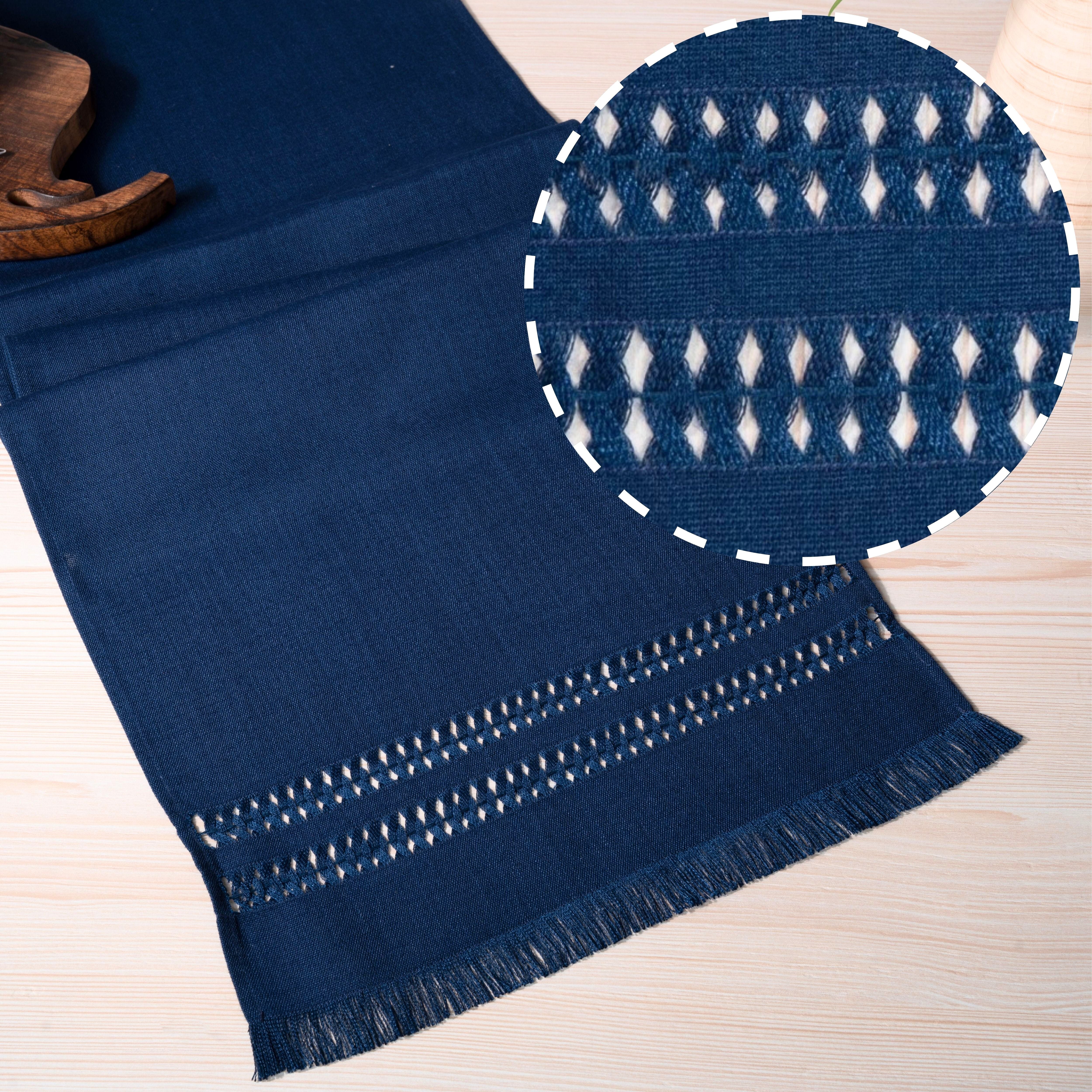 Navy Blue Table Runner, Faux Linen, Hand Hemstitch