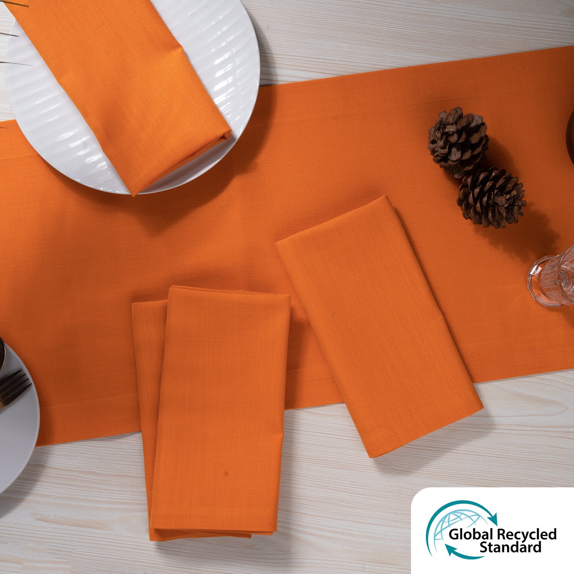 Orange Faux Linen Napkins, Mitered Corner, 20 x 20 inch, 4 pcs