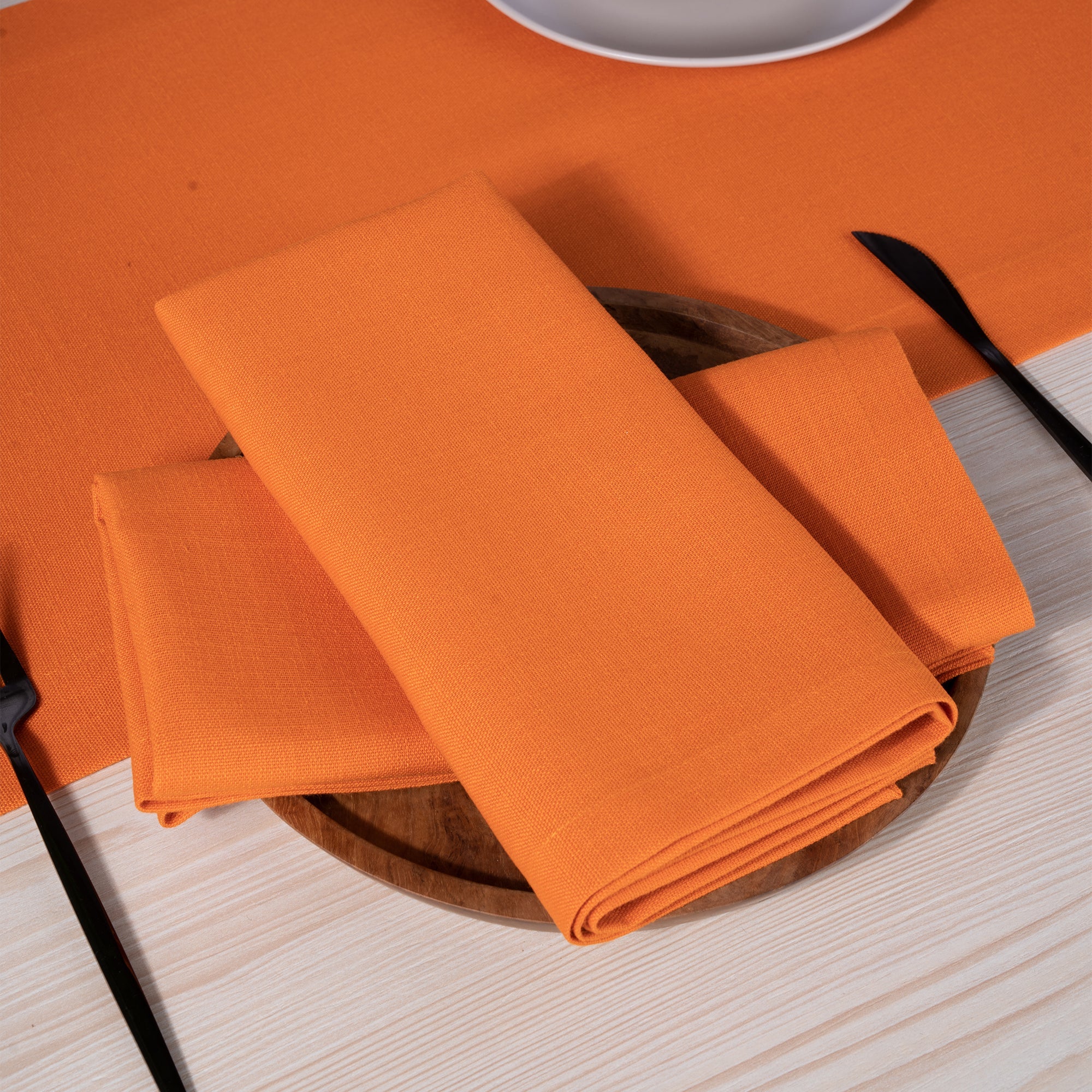 Orange Faux Linen Napkins, Mitered Corner, 20 x 20 inch, 4 pcs