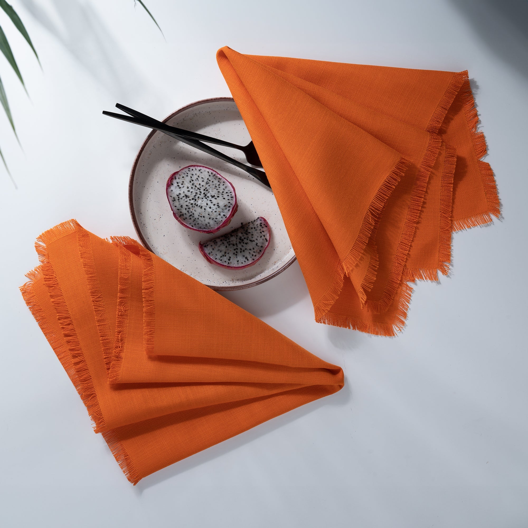 Orange Faux Linen Napkins, Fringe, 20 x 20 inch, 4 pcs