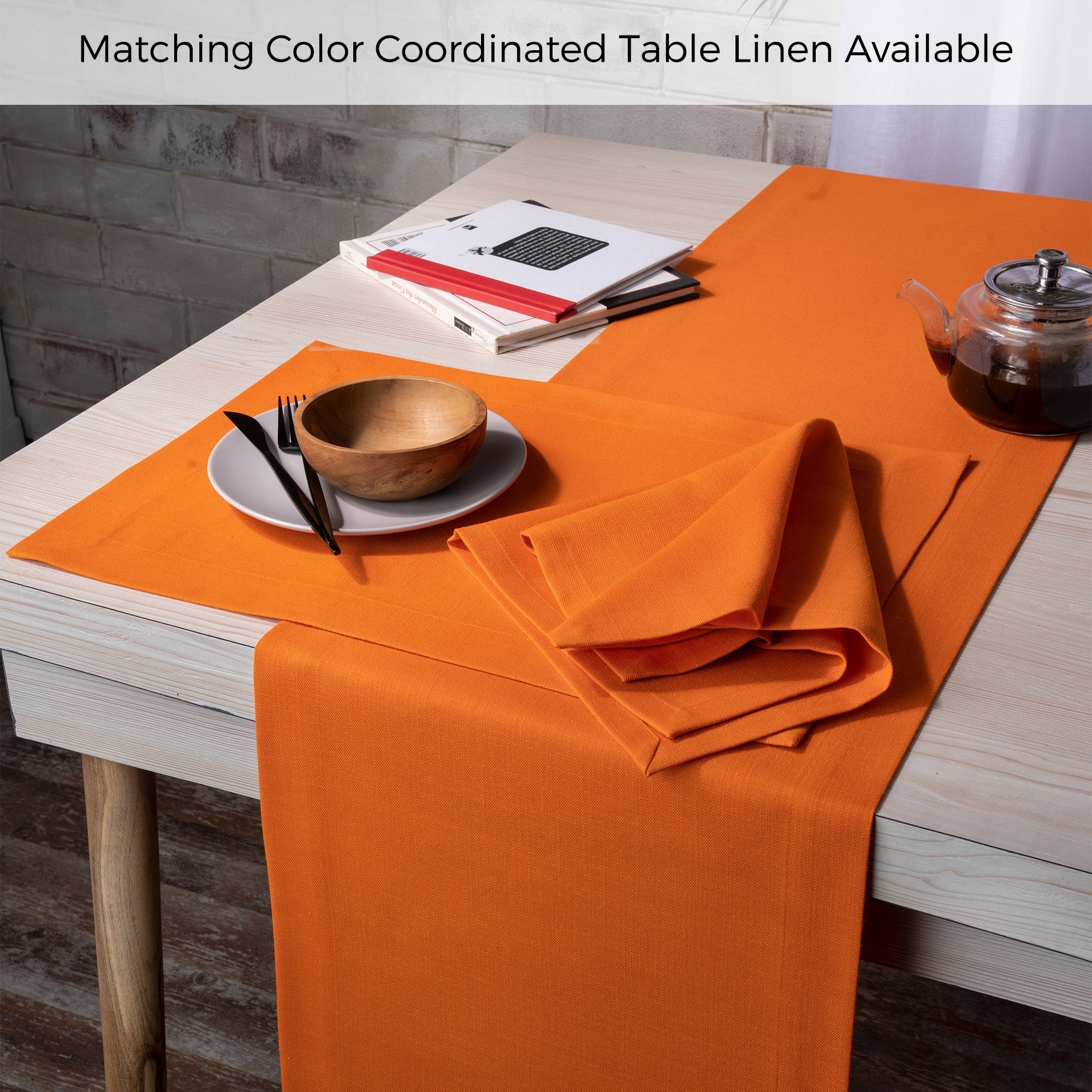 Orange Faux Linen Placemats, Mitered Corner, 14 x 19 inch, 4 pcs