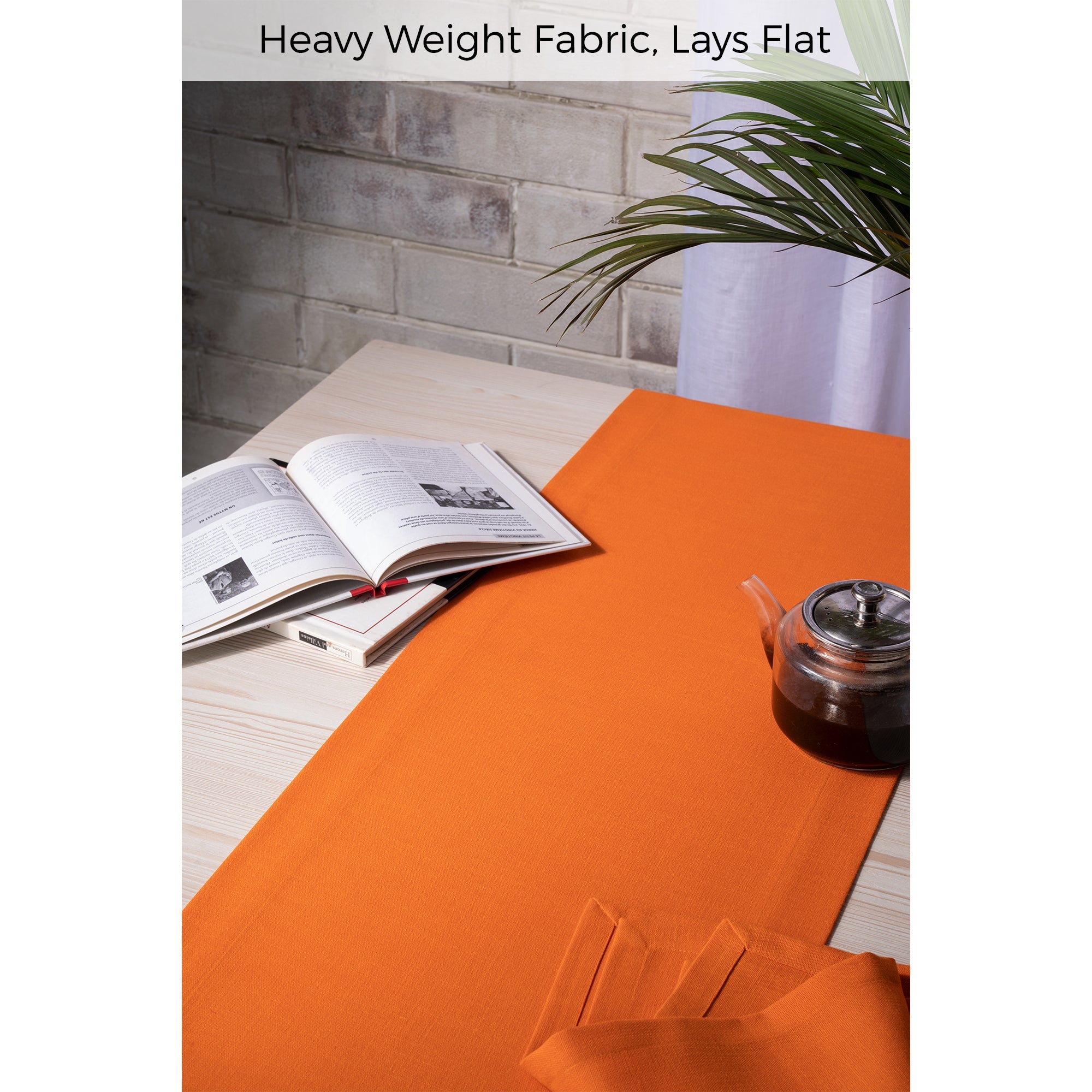 Orange Table Runner, Faux Linen, Mitered Corner