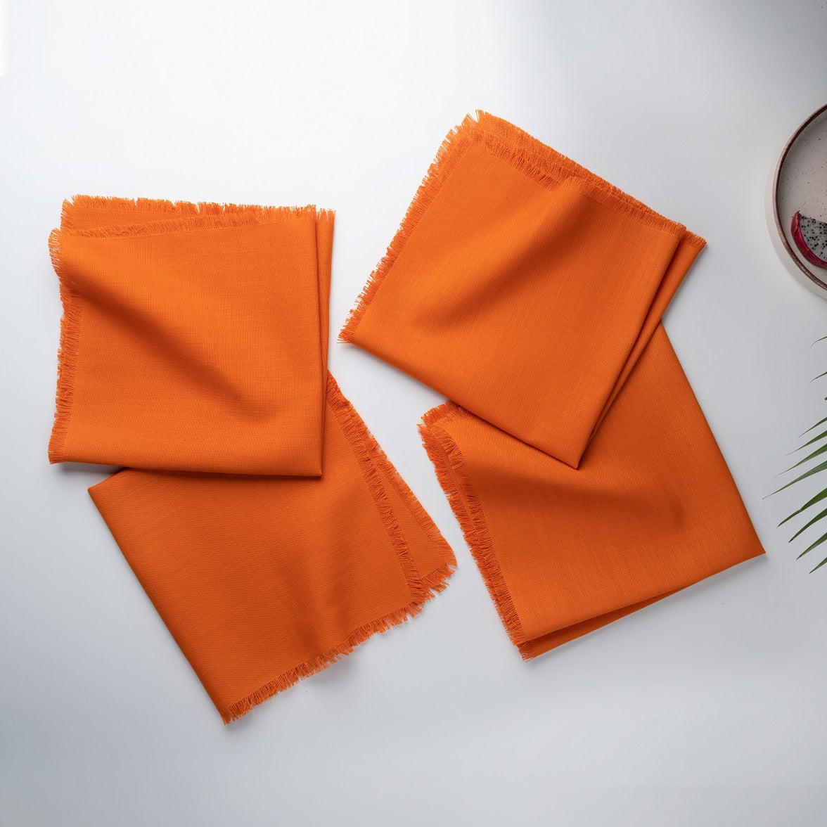 Orange Faux Linen Napkins, Fringe, 20 x 20 inch, 4 pcs