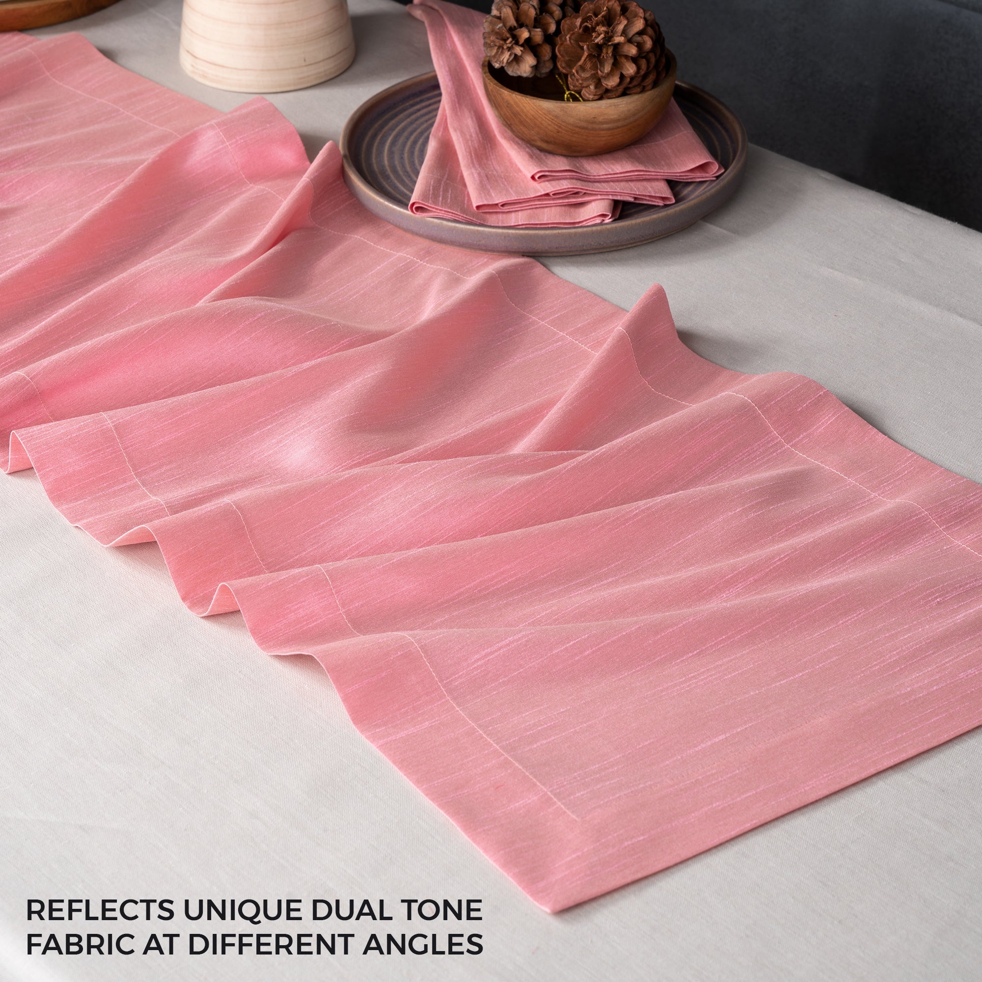 Pink Table Runner, Vegan Silk, Mitered Corner