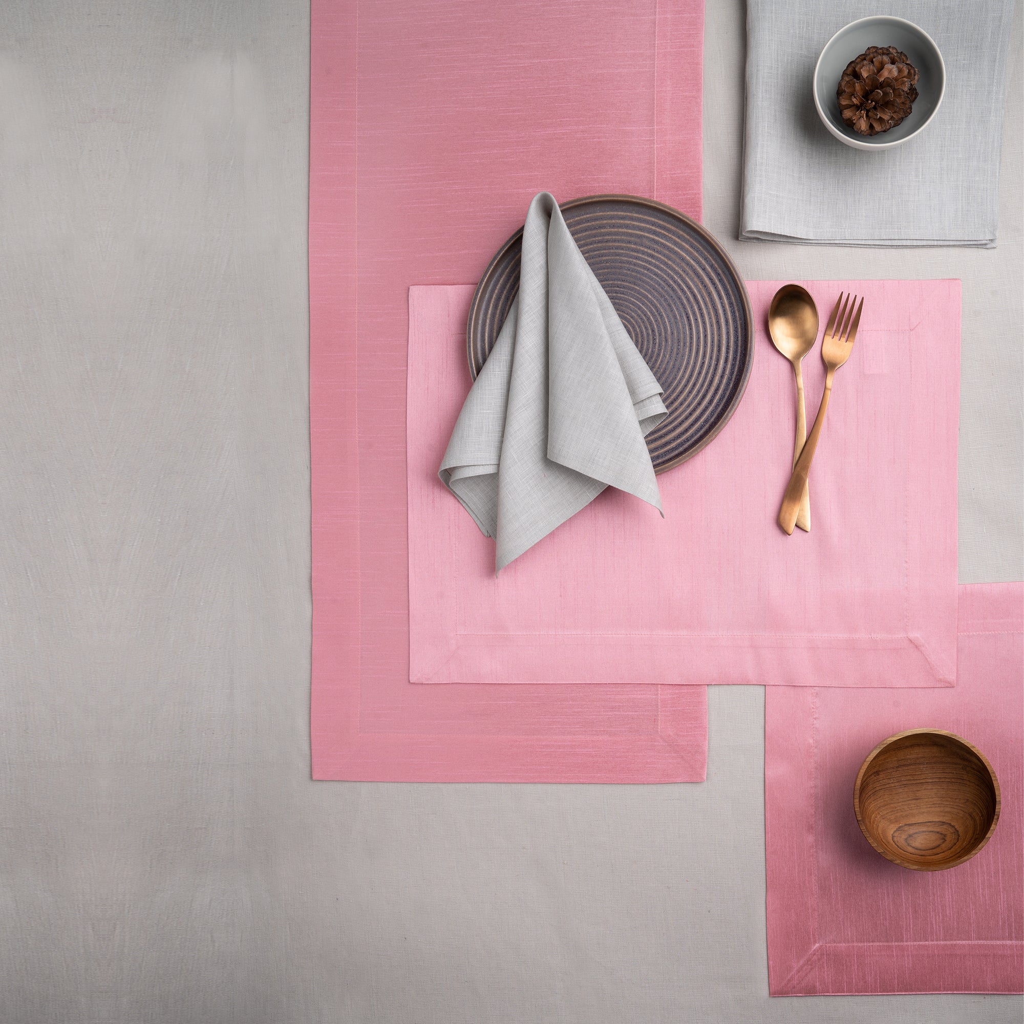 Pink Table Runner, Vegan Silk, Mitered Corner