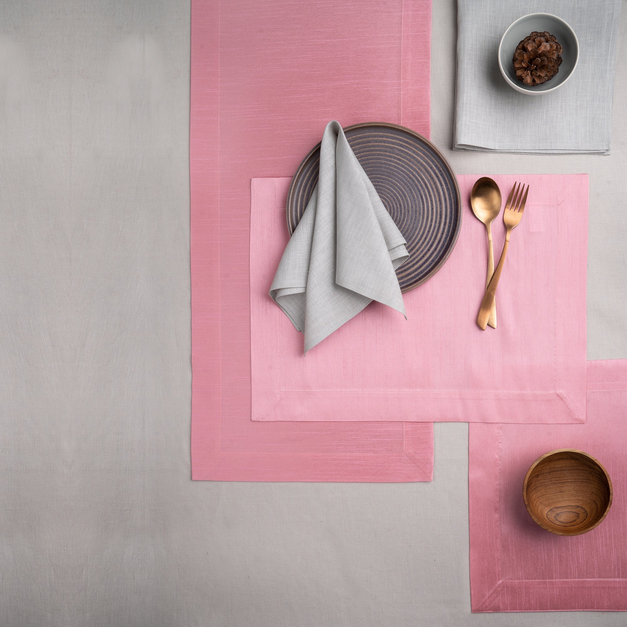 Pink Vegan Silk Placemats, Mitered Corner, 14 x 19 inch, 4 pcs