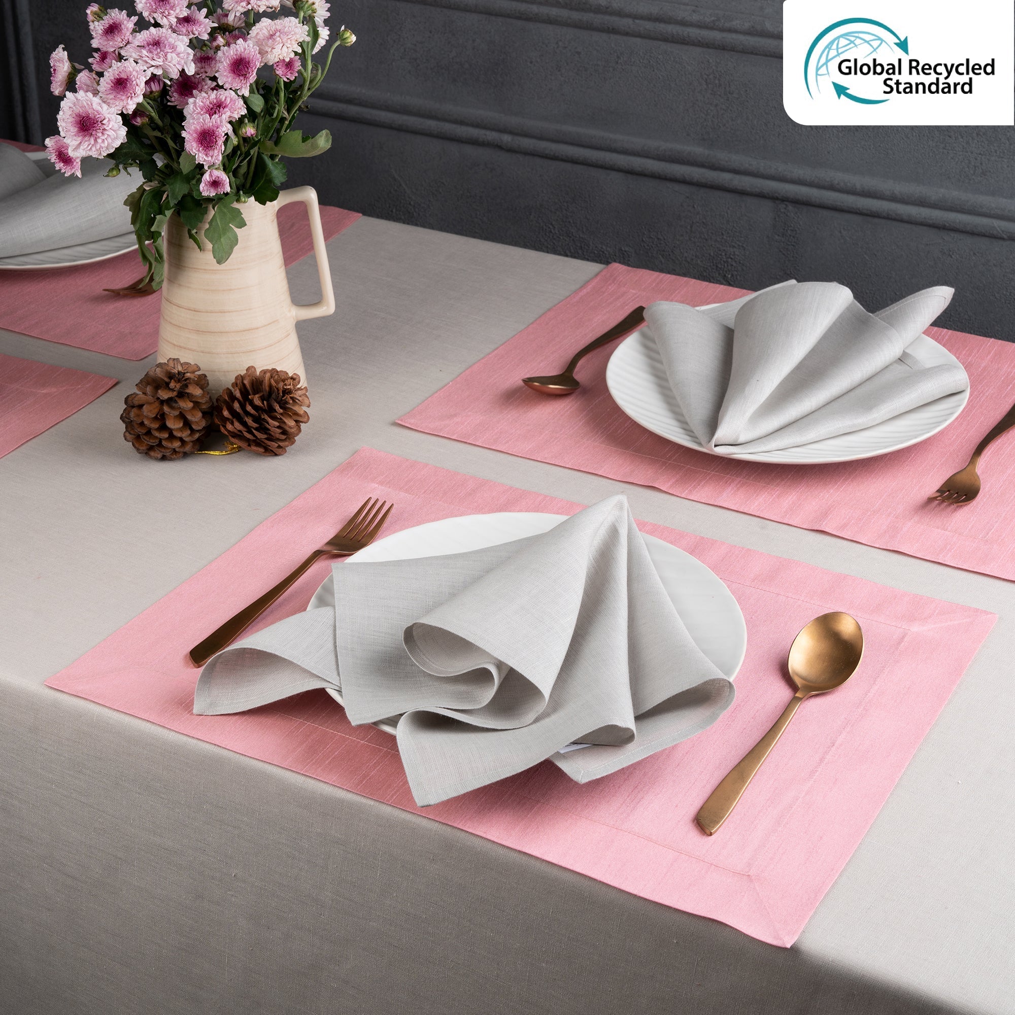 Pink Vegan Silk Placemats, Mitered Corner, 14 x 19 inch, 4 pcs