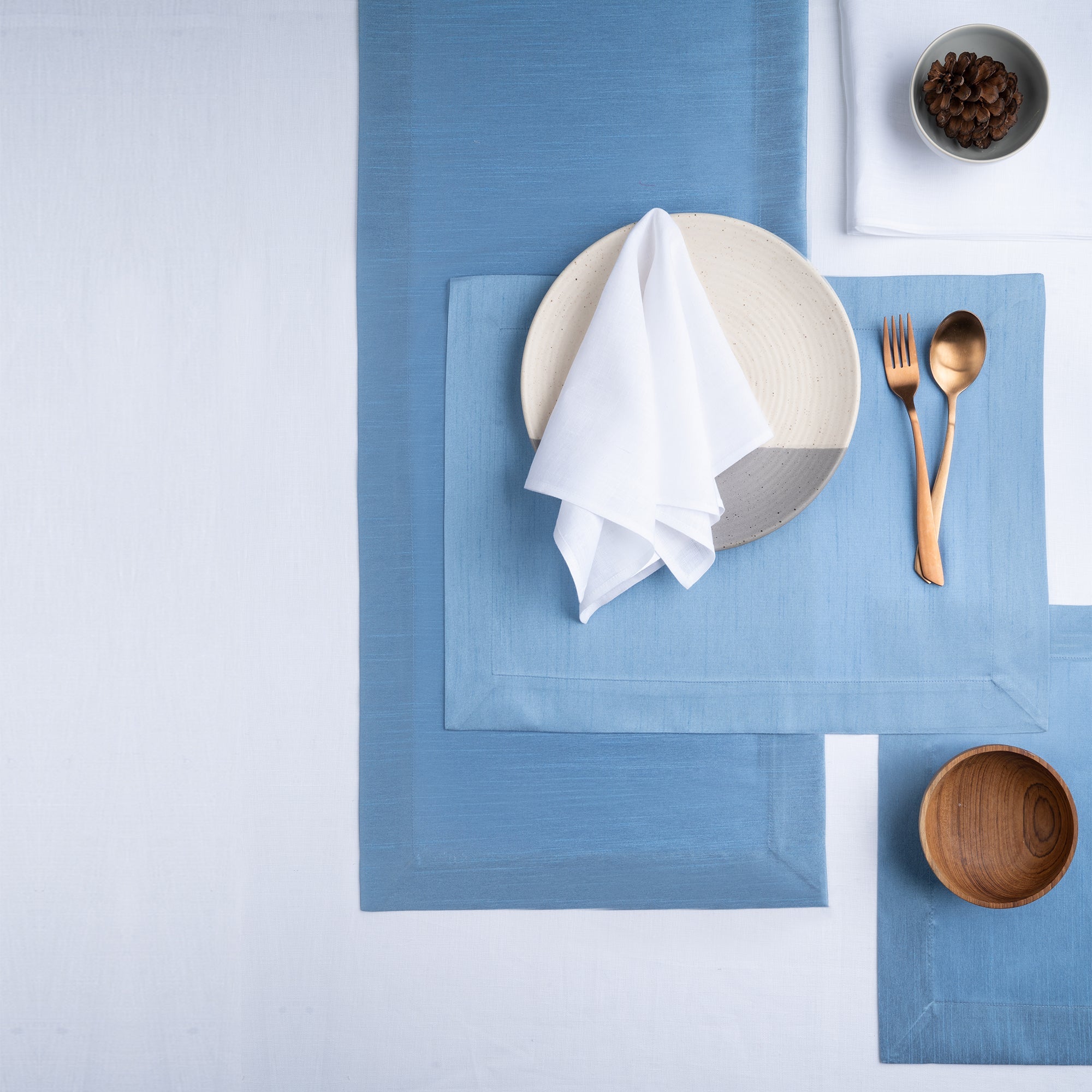 Blue Vegan Silk Placemats, Mitered Corner, 14 x 19 inch, 4 pcs