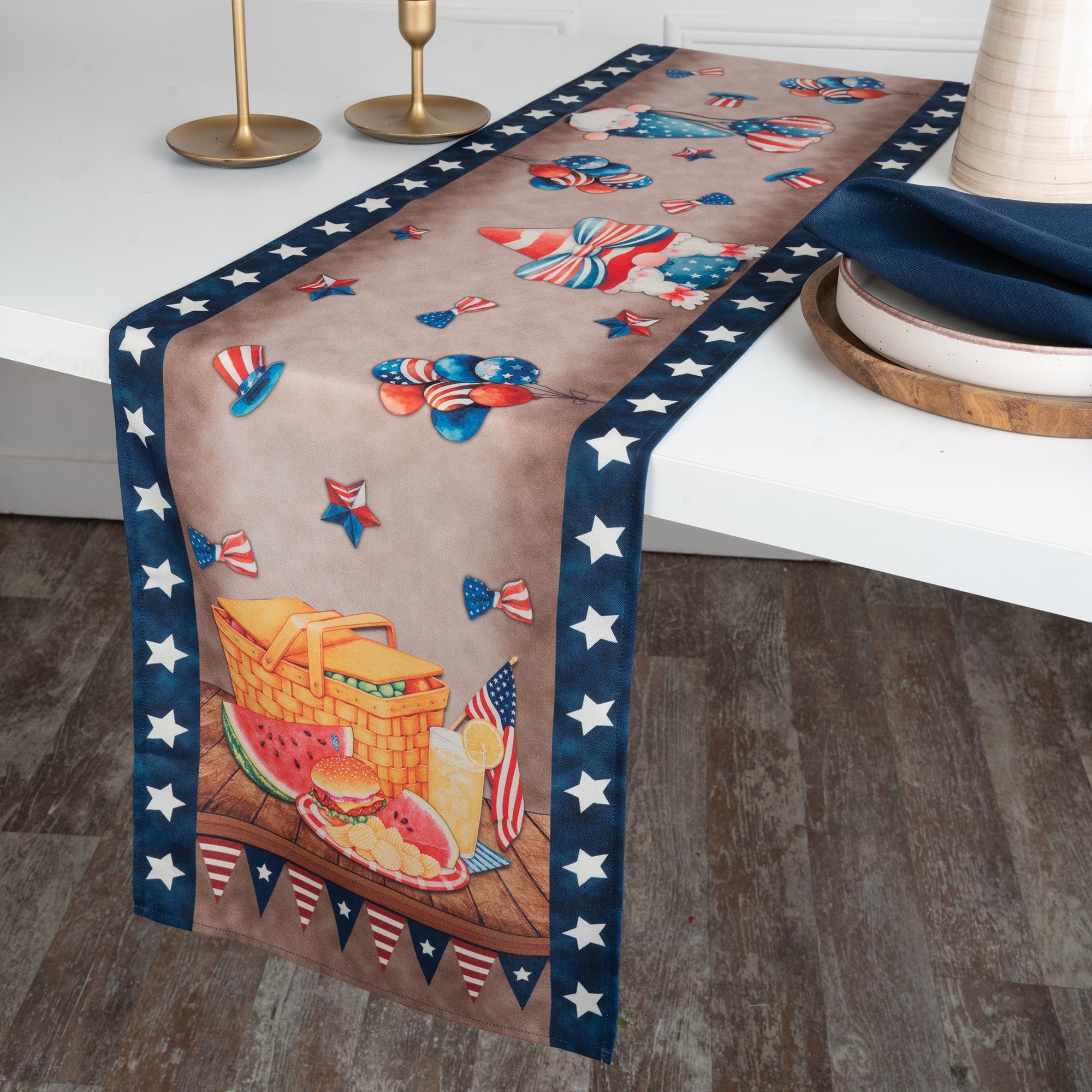 Picnic Basket 4th July Print Table Runner