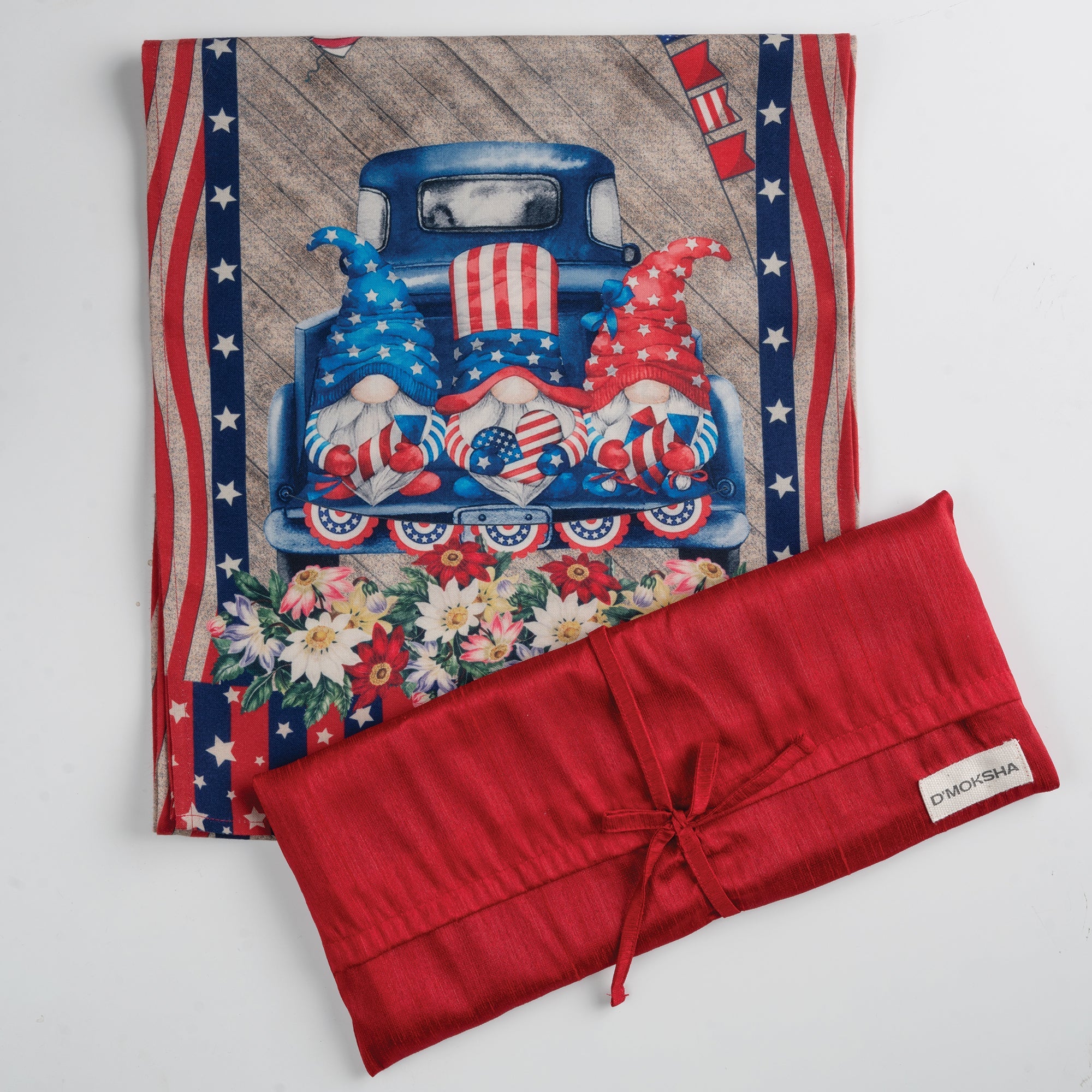 Farmtruck Gnomes 4th July Print Table Runner