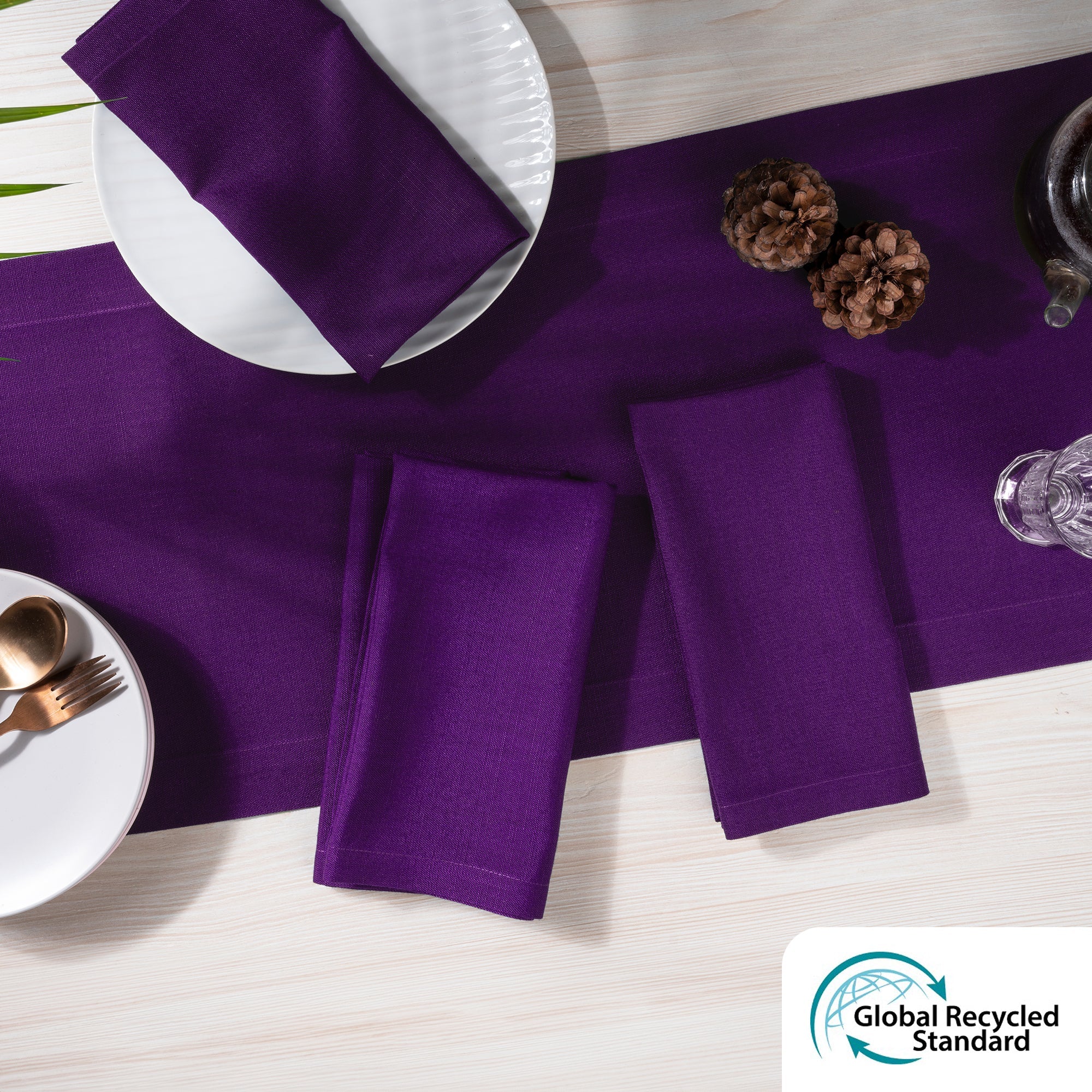 Purple Faux Linen Napkins, Mitered Corner, 20 x 20 inch, 4 pcs