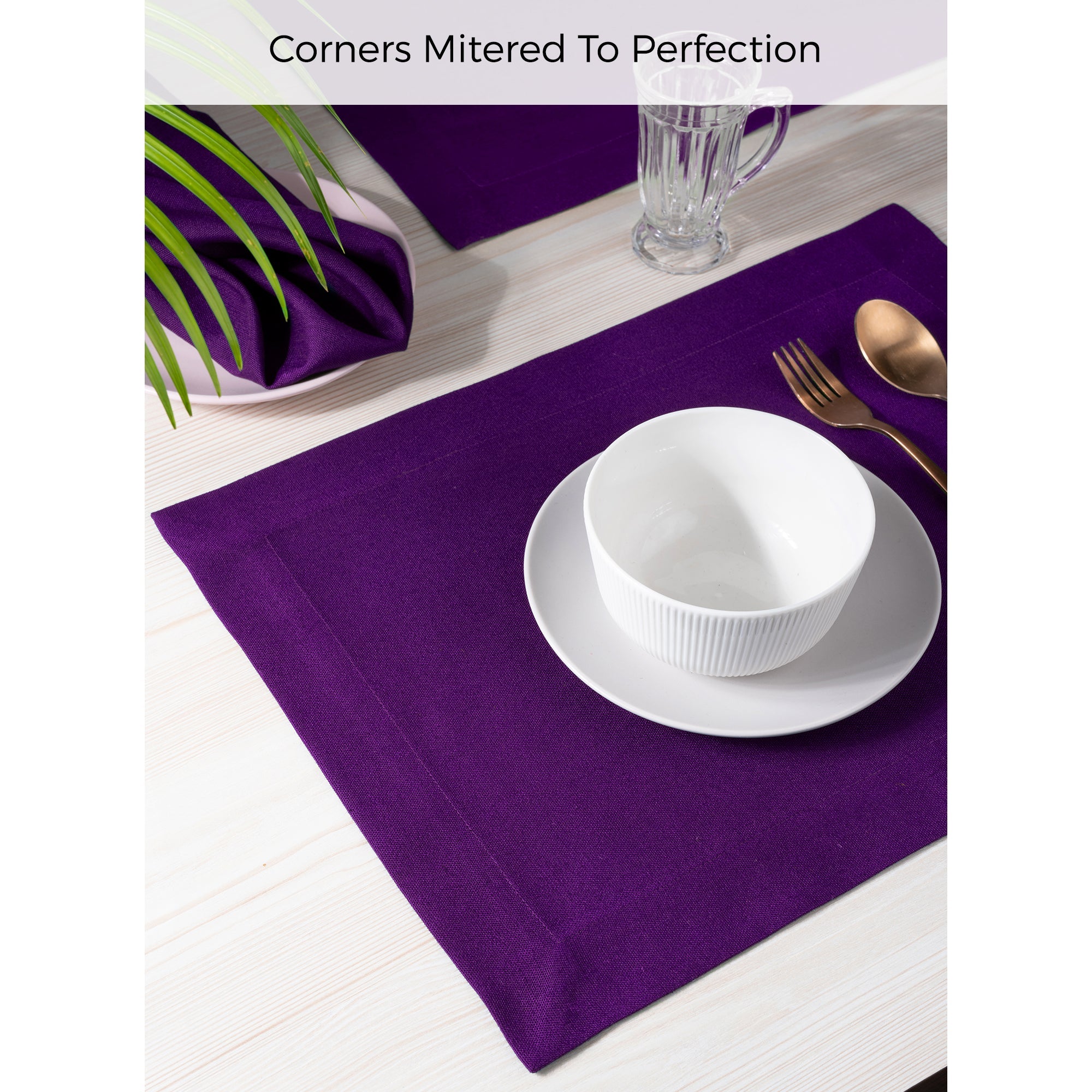 Purple Faux Linen Placemats, Mitered Corner, 14 x 19 inch, 4 pcs