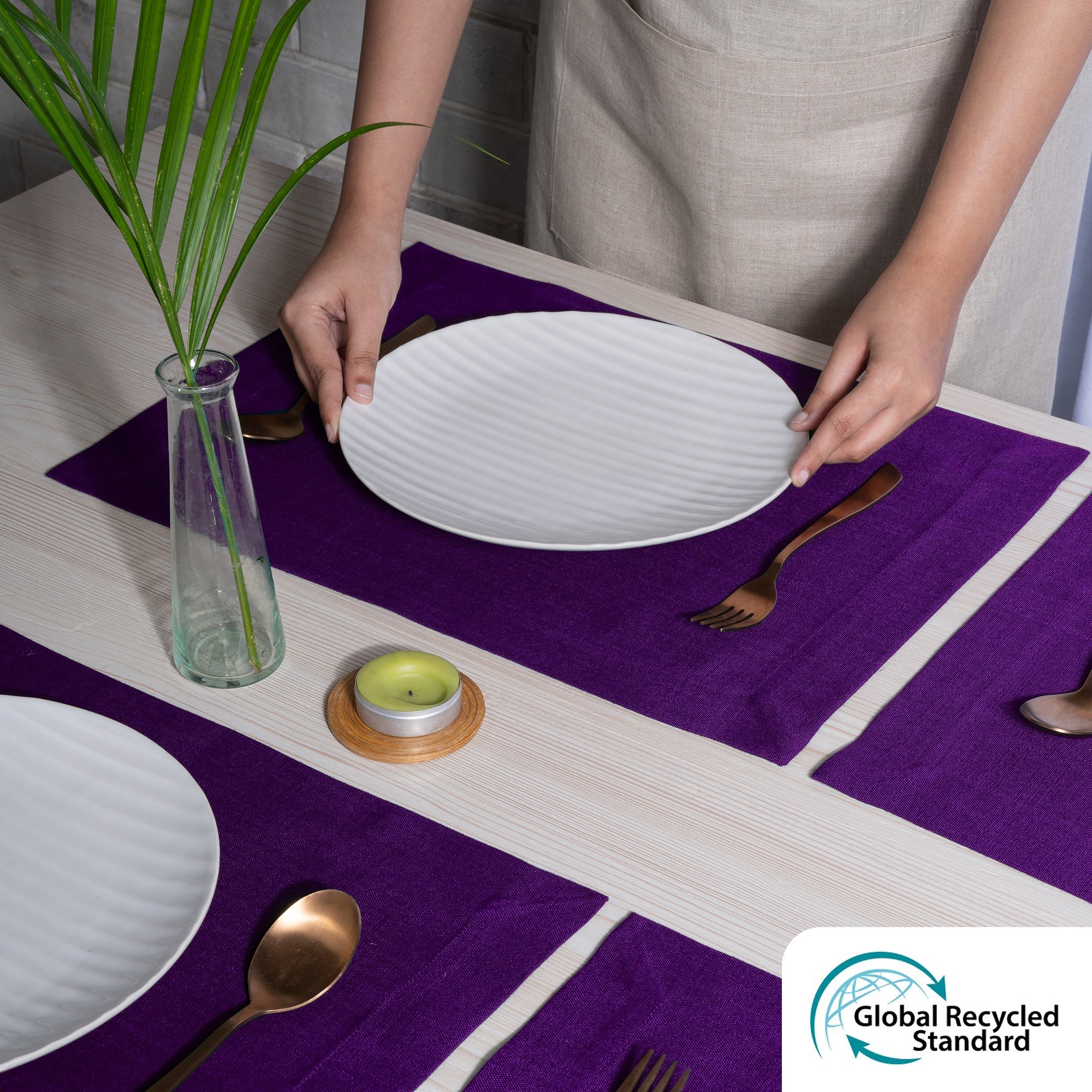 Purple Faux Linen Placemats, Mitered Corner, 14 x 19 inch, 4 pcs