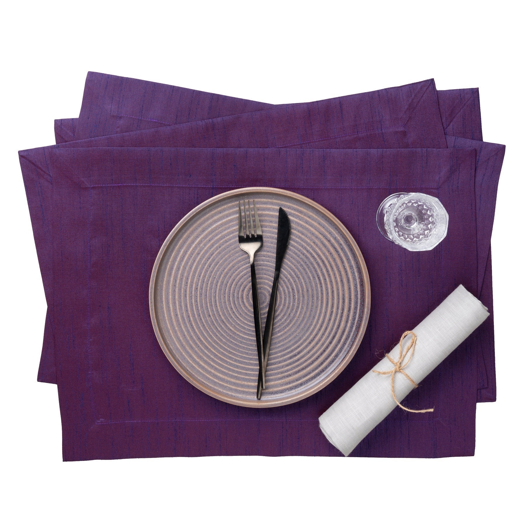 Purple Vegan Silk Placemats, Mitered Corner, 14 x 19 inch, 4 pcs