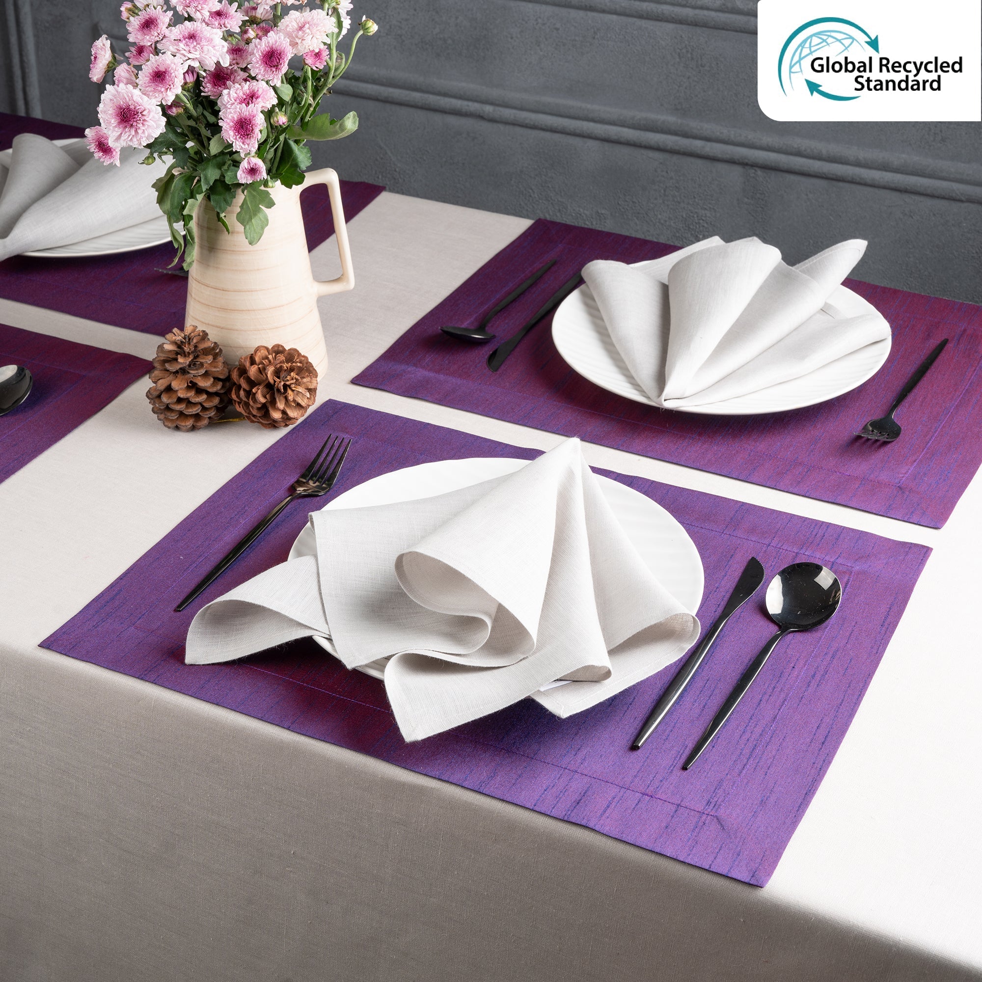 Purple Vegan Silk Placemats, Mitered Corner, 14 x 19 inch, 4 pcs