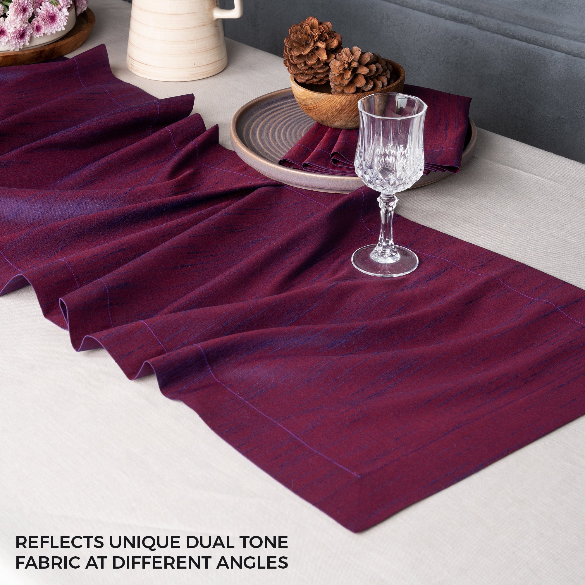 Purple Table Runner, Vegan Silk, Mitered Corner