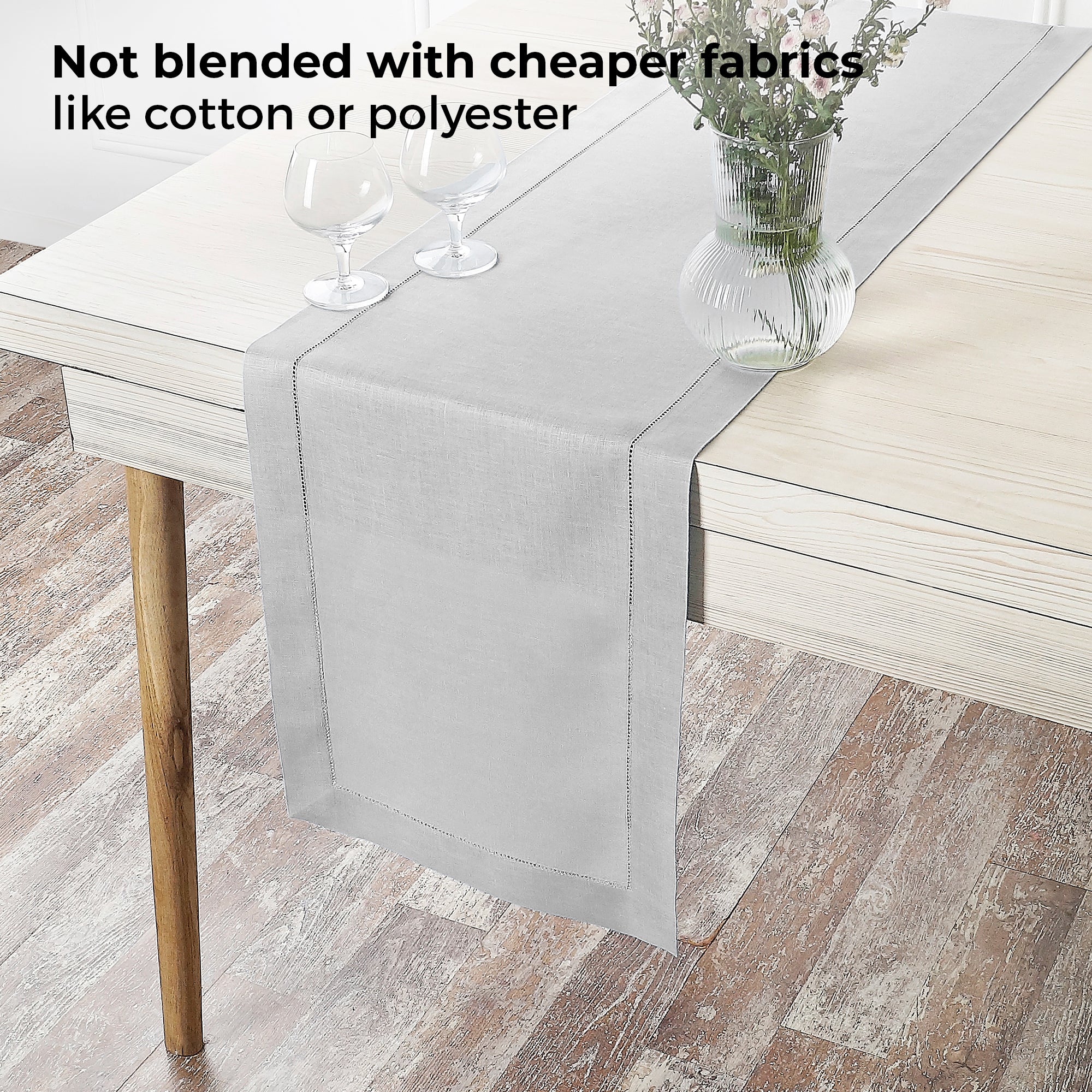 Silver Grey Linen Table Runner, Hemstitch