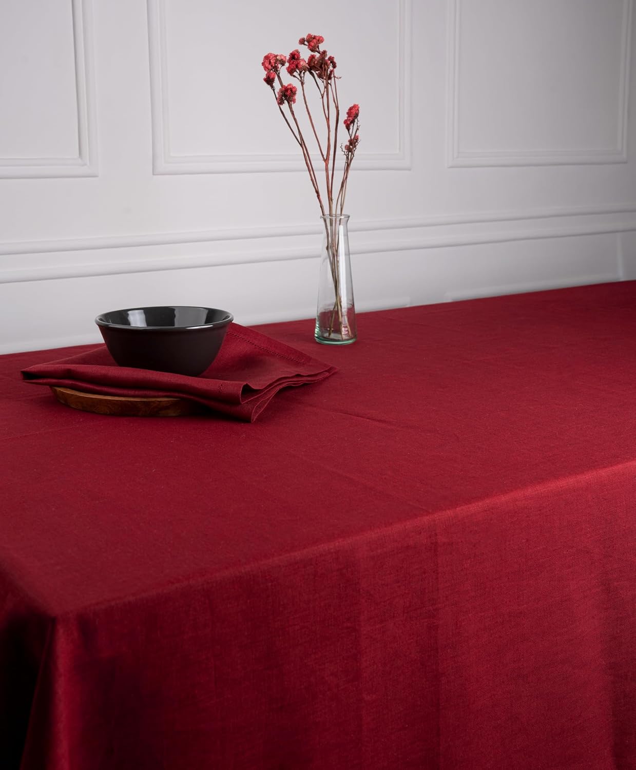 Red Linen Tablecloth, Hemmed