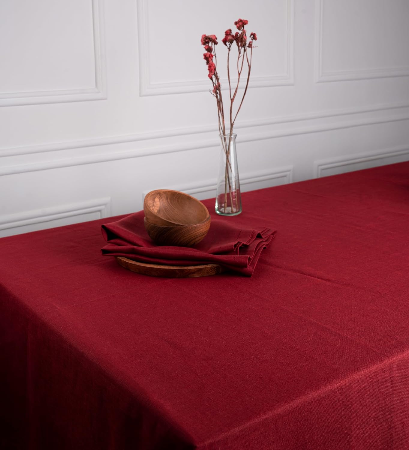 Red Linen Tablecloth, Hemmed