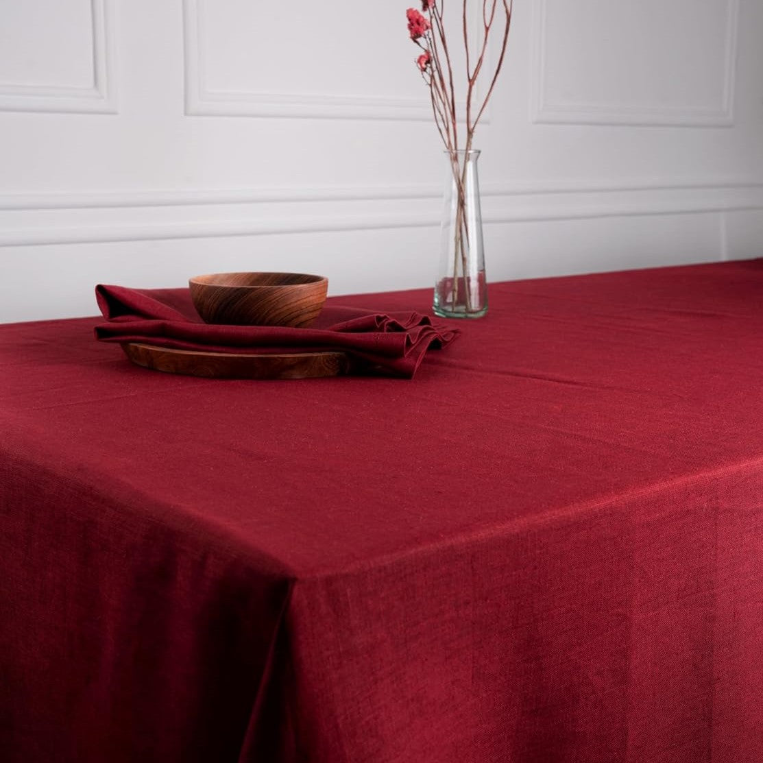 Red Linen Tablecloth, Hemmed