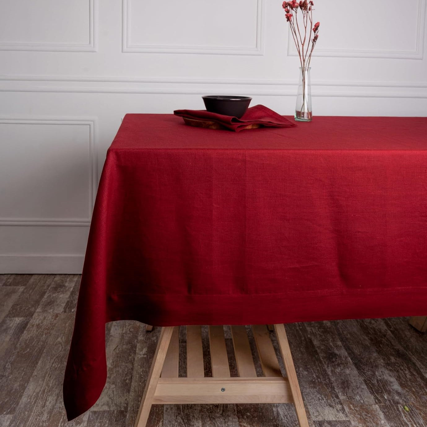 Red Linen Tablecloth, Hemmed