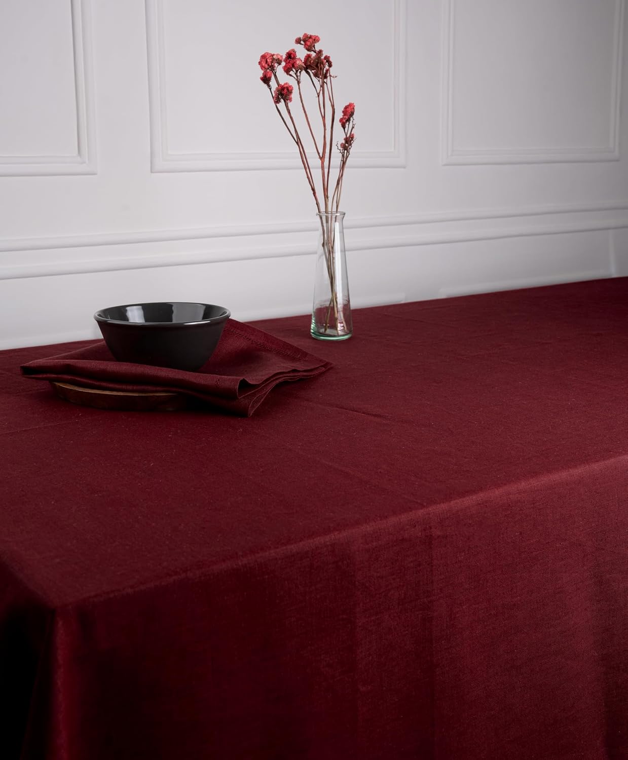 Dark Red Linen Tablecloth, Hemmed