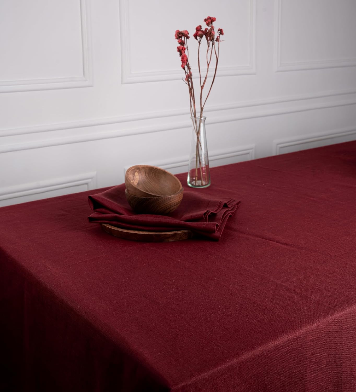 Dark Red Linen Tablecloth, Hemmed