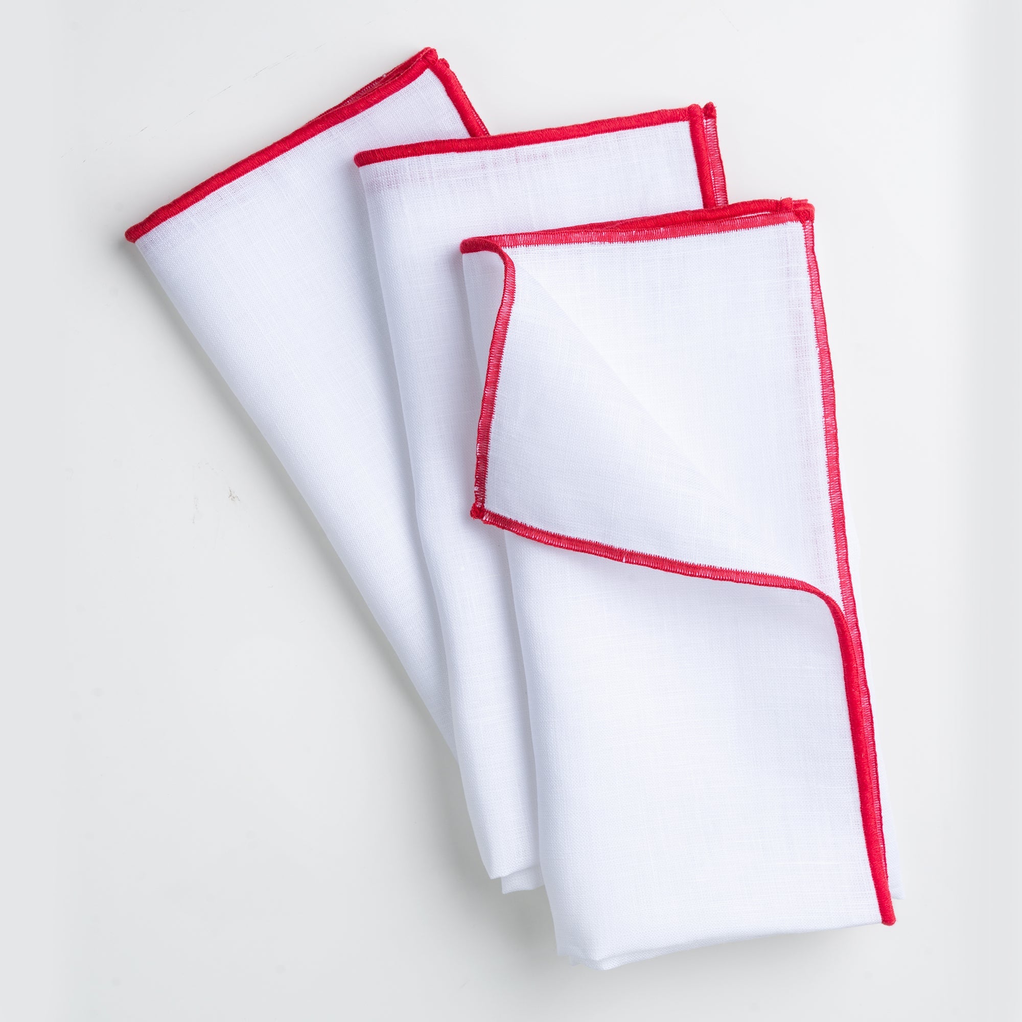 White and Red Linen Napkins, Marrow Edge, 20 x 20 inch, 4 pcs