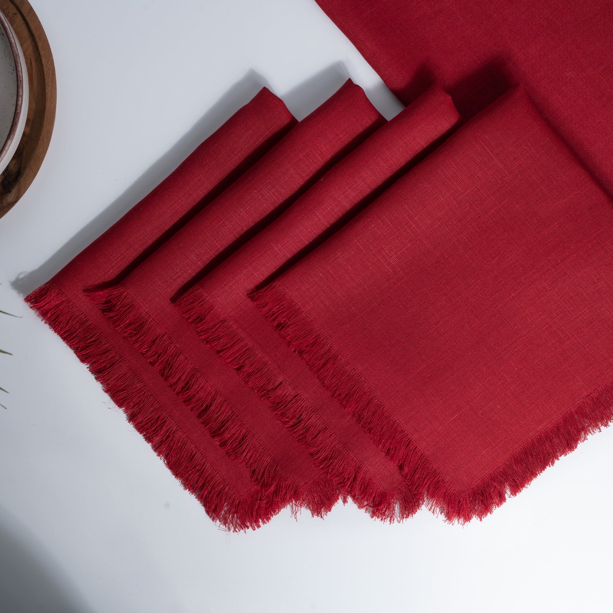 Red Linen Napkins, Fringe, 20 x 20 inch, 4 pcs