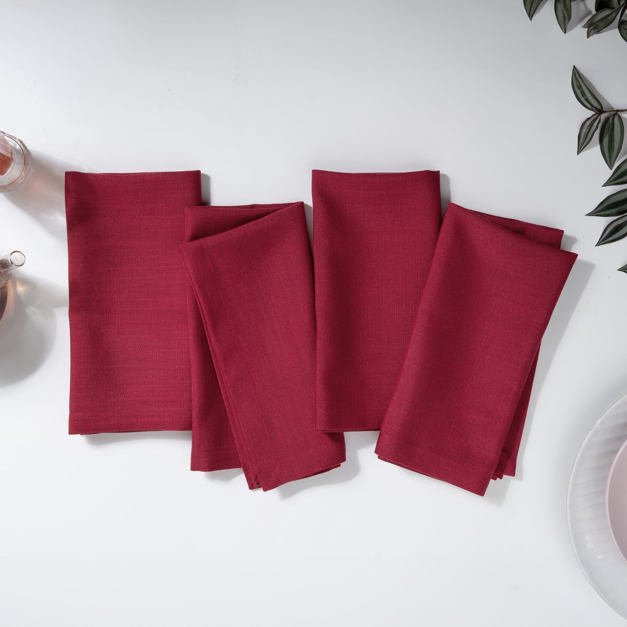 Red Faux Linen Napkins, Mitered Corner, 20 x 20 inch, 4 pcs