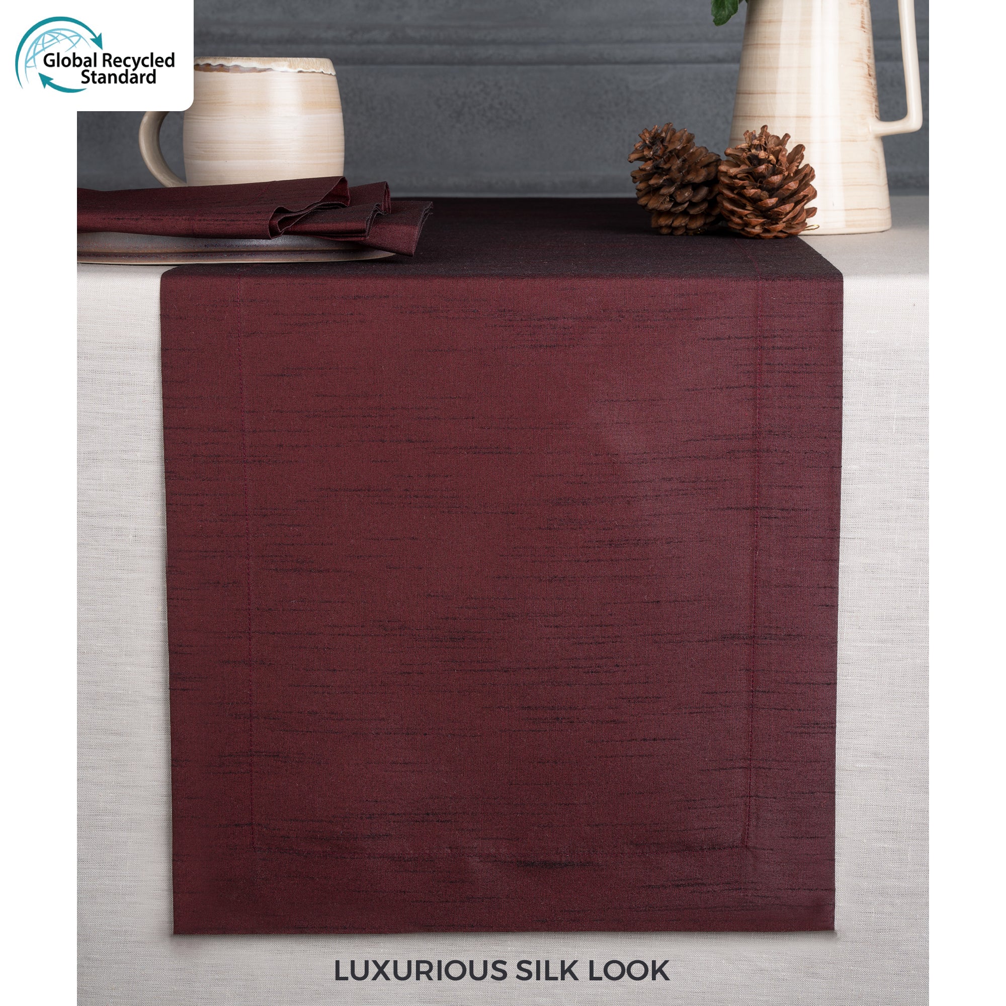 Wine Red Table Runner, Vegan Silk, Mitered Corner