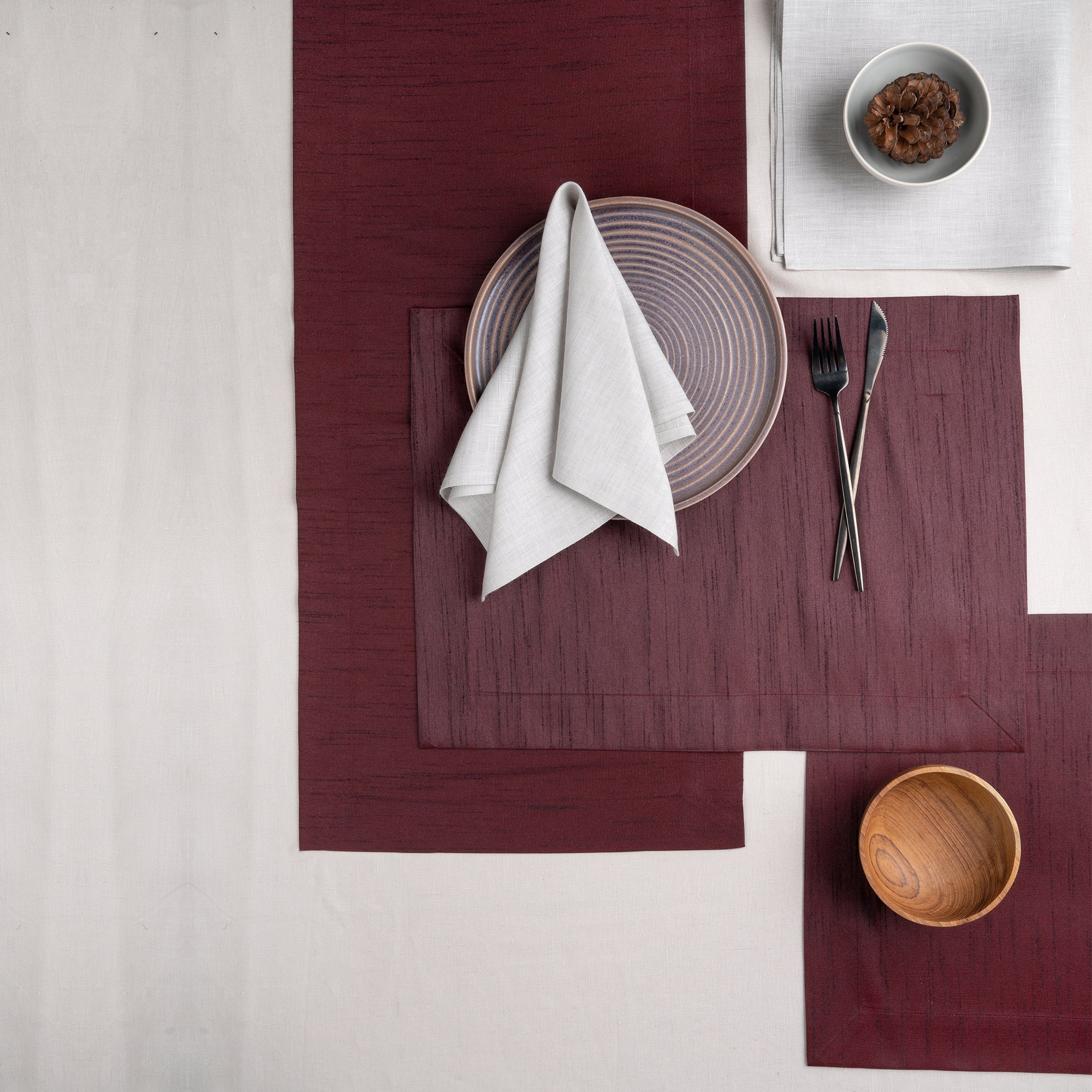 Wine Red Vegan Silk Placemats, Mitered Corner, 14 x 19 inch, 4 pcs