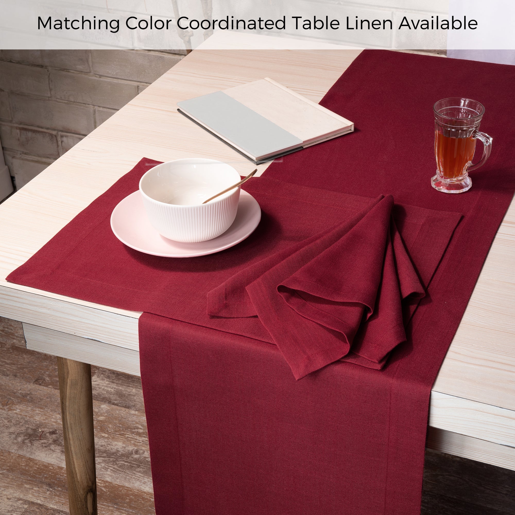 Red Faux Linen Placemats, Mitered Corner, 14 x 19 inch, 4 pcs