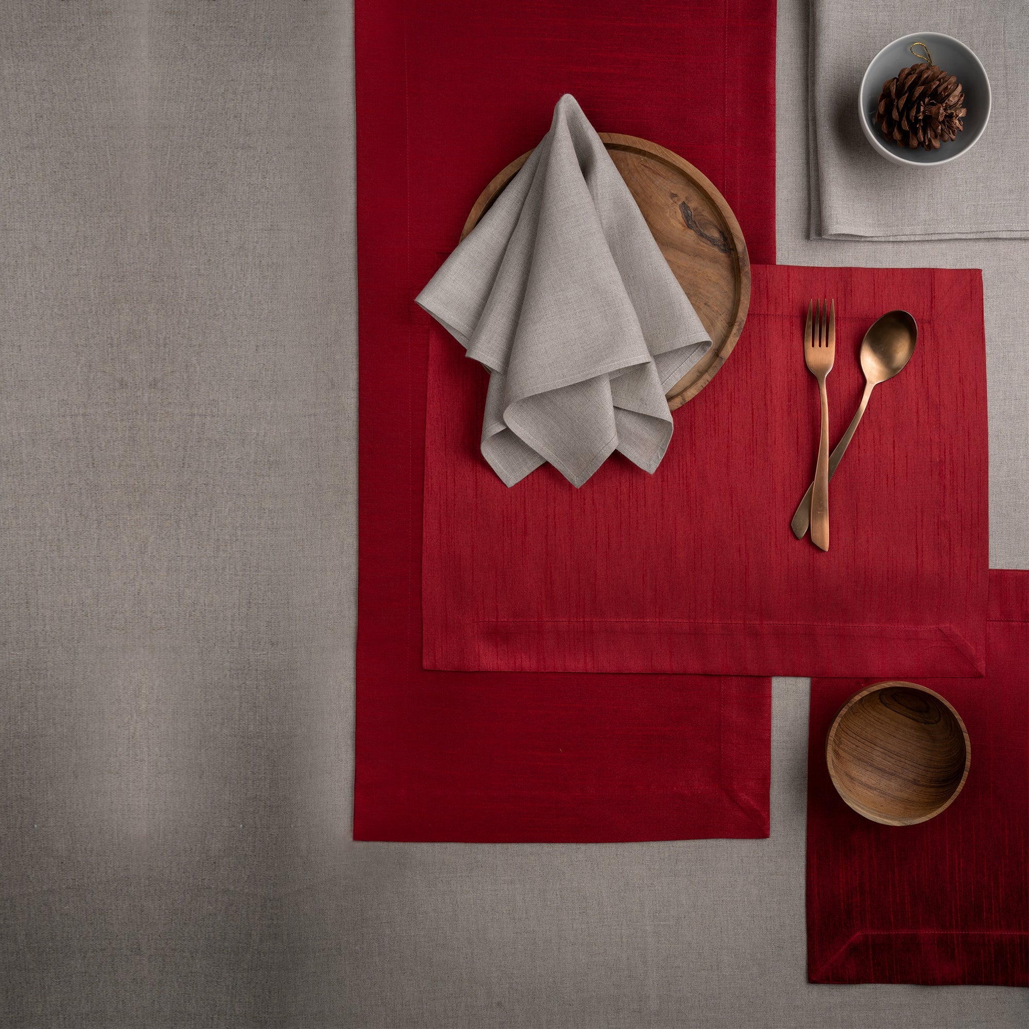 Red Vegan Silk Placemats, Mitered Corner, 14 x 19 inch, 4 pcs