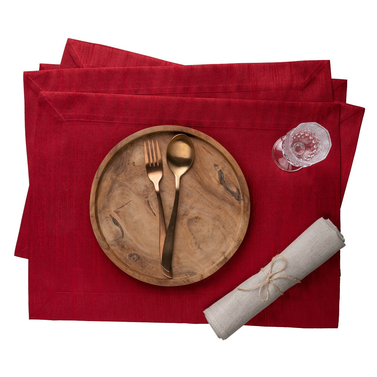 Red Vegan Silk Placemats, Mitered Corner, 14 x 19 inch, 4 pcs