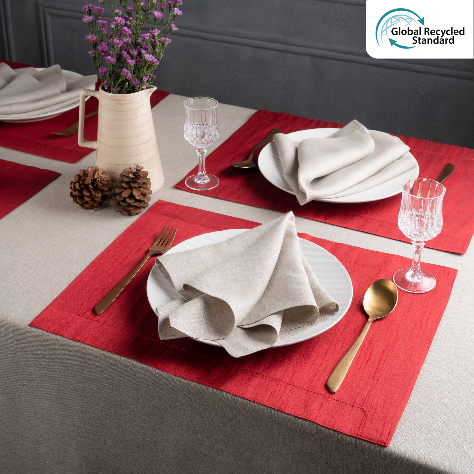 Red Vegan Silk Placemats, Mitered Corner, 14 x 19 inch, 4 pcs