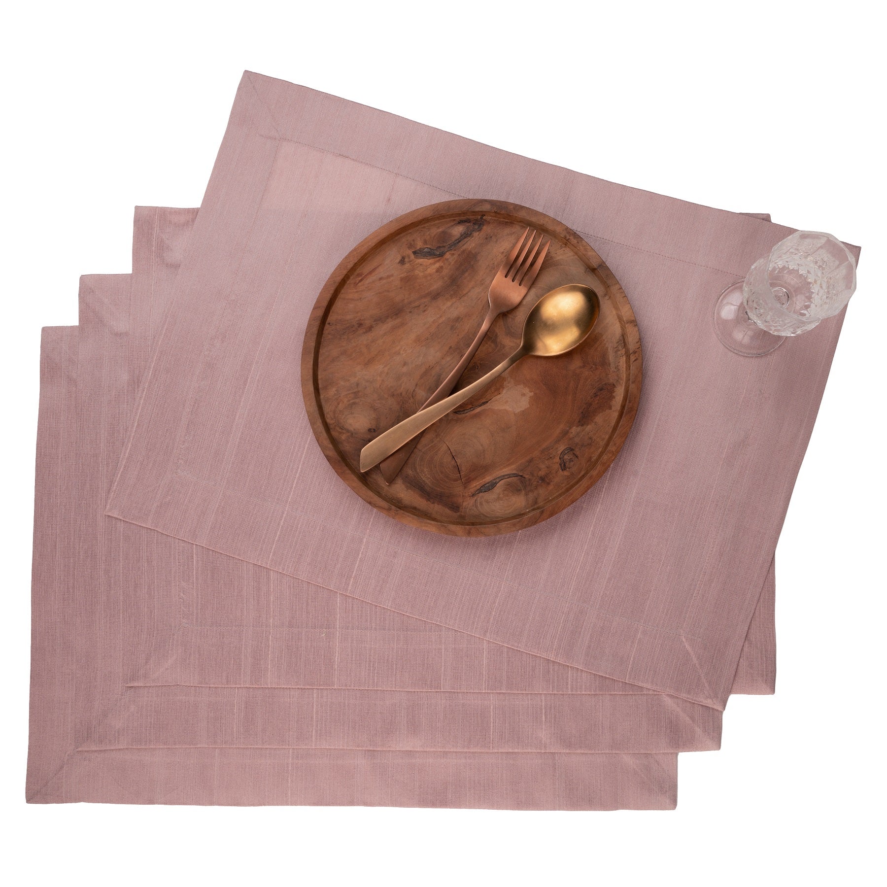 Rose Gold Vegan Silk Placemats, Mitered Corner, 14 x 19 inch, 4 pcs